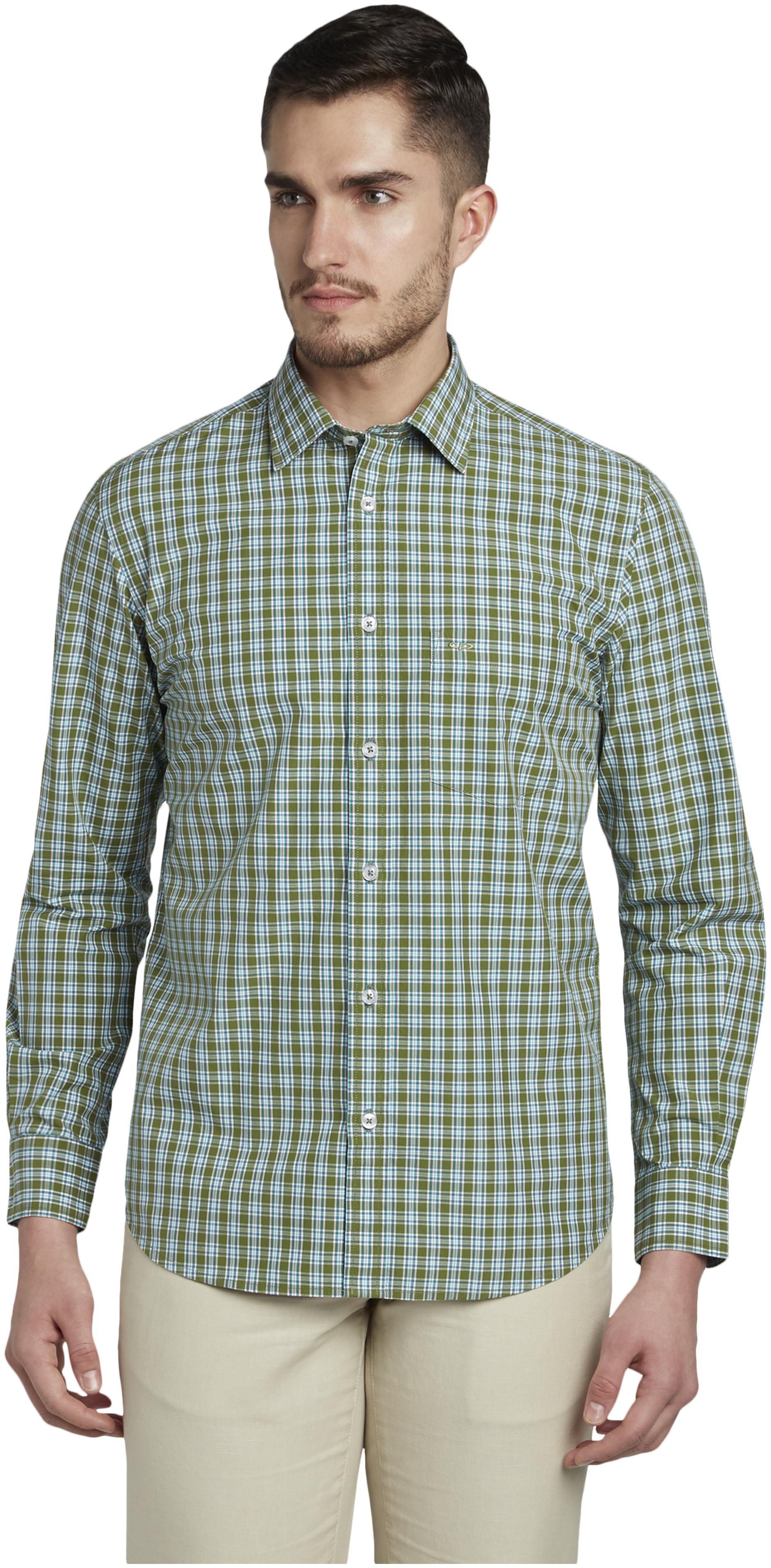 ColorPlus Men Green Checked Regular Fit Casual Shirt