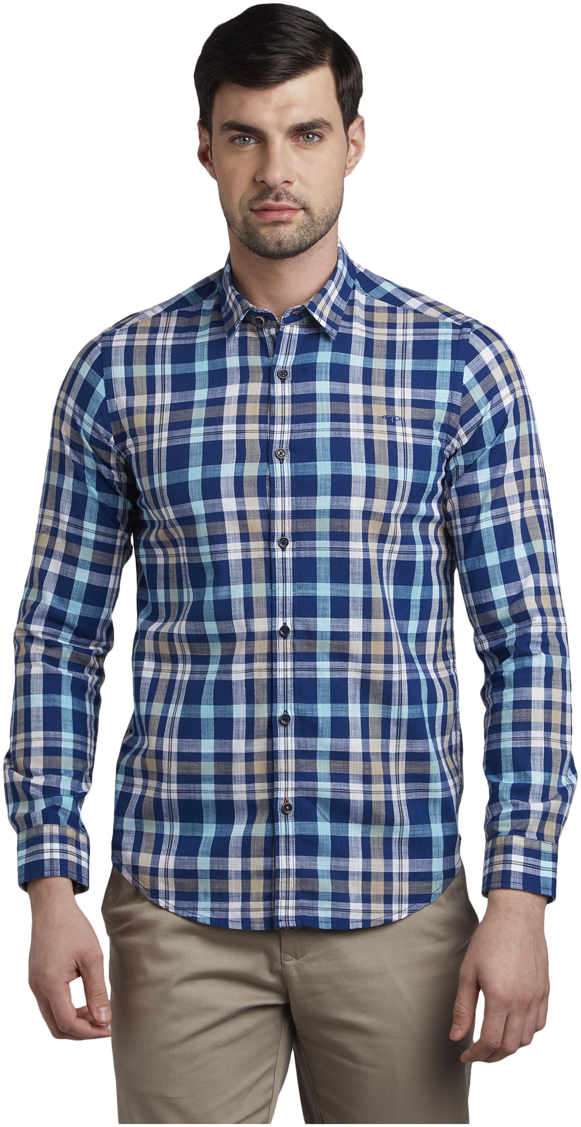 

ColorPlus Men Blue Checked Slim Fit Casual Shirt