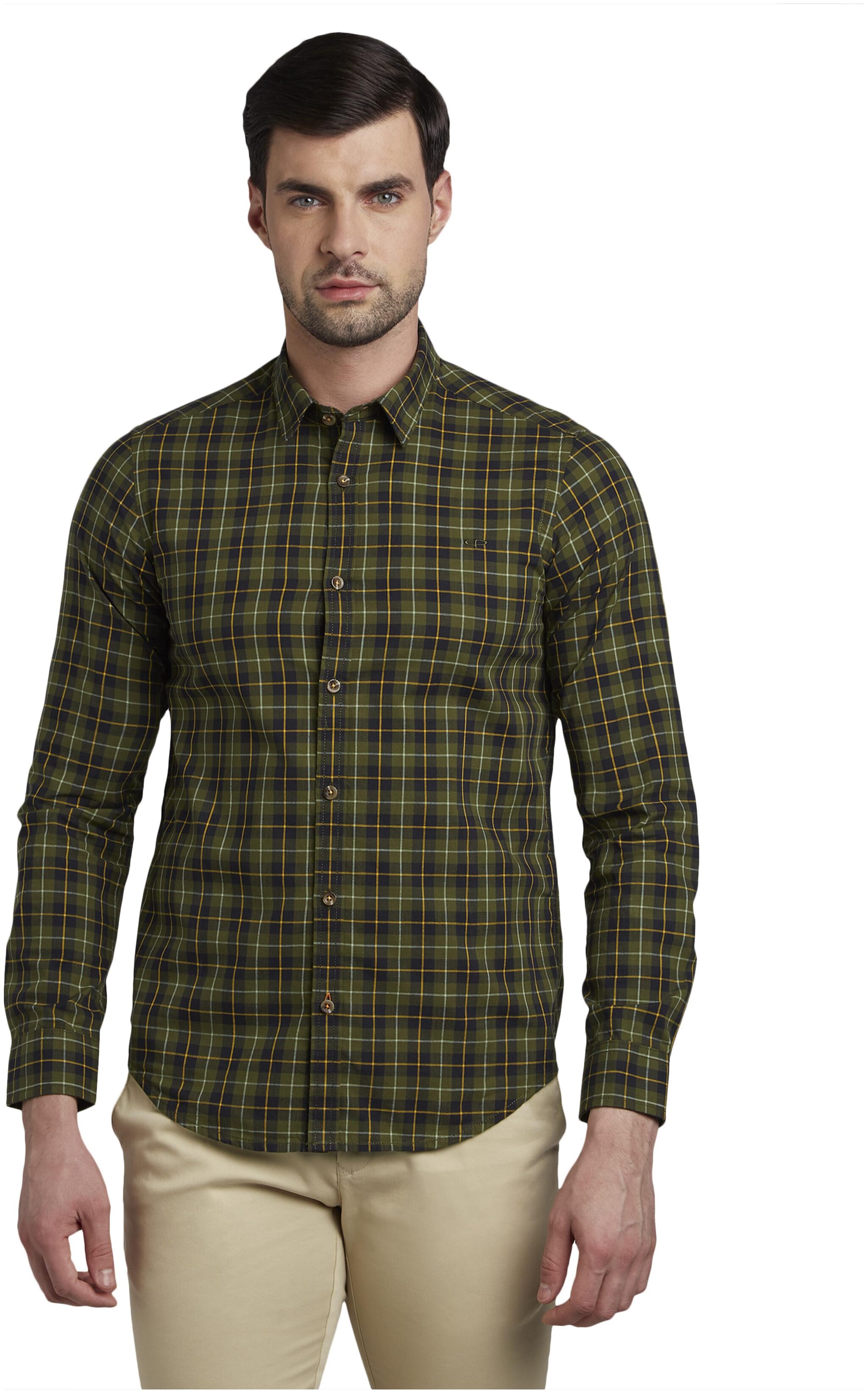 

ColorPlus Men Green Checked Slim Fit Casual Shirt