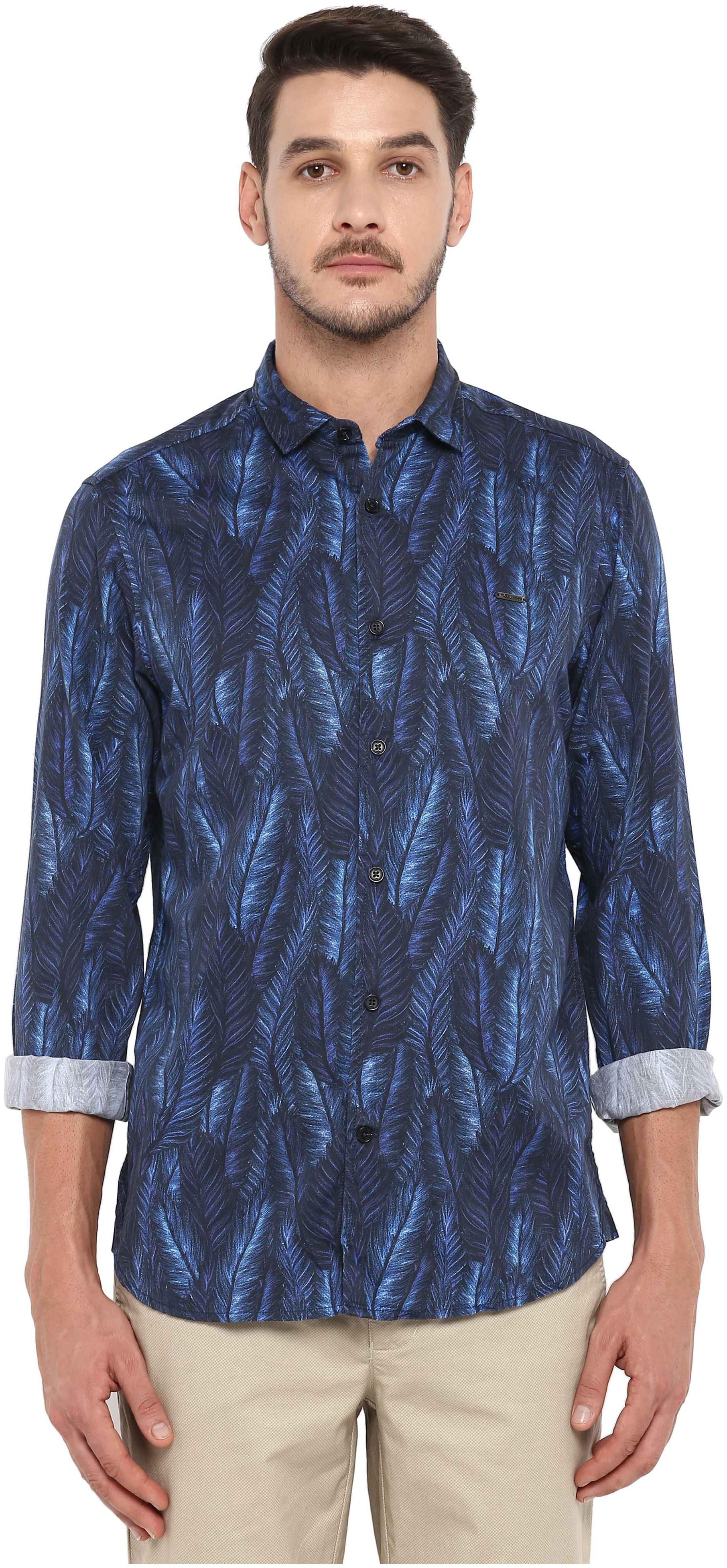 

ColorPlus Men Blue Printed Regular Fit Casual Shirt