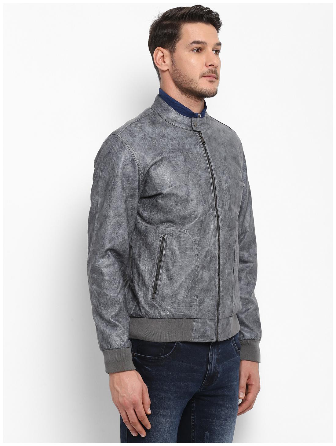 

ColorPlus Men Grey Checked Leather jacket
