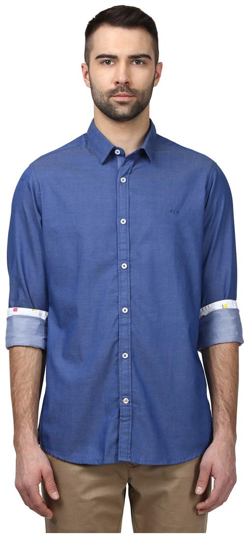 Buy ColorPlus Men Blue Solid Slim Fit Casual Shirt Online at Low Prices ...