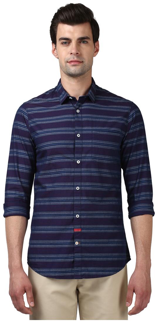 

ColorPlus Men Blue Horizontal Stripes Slim Fit Casual Shirt