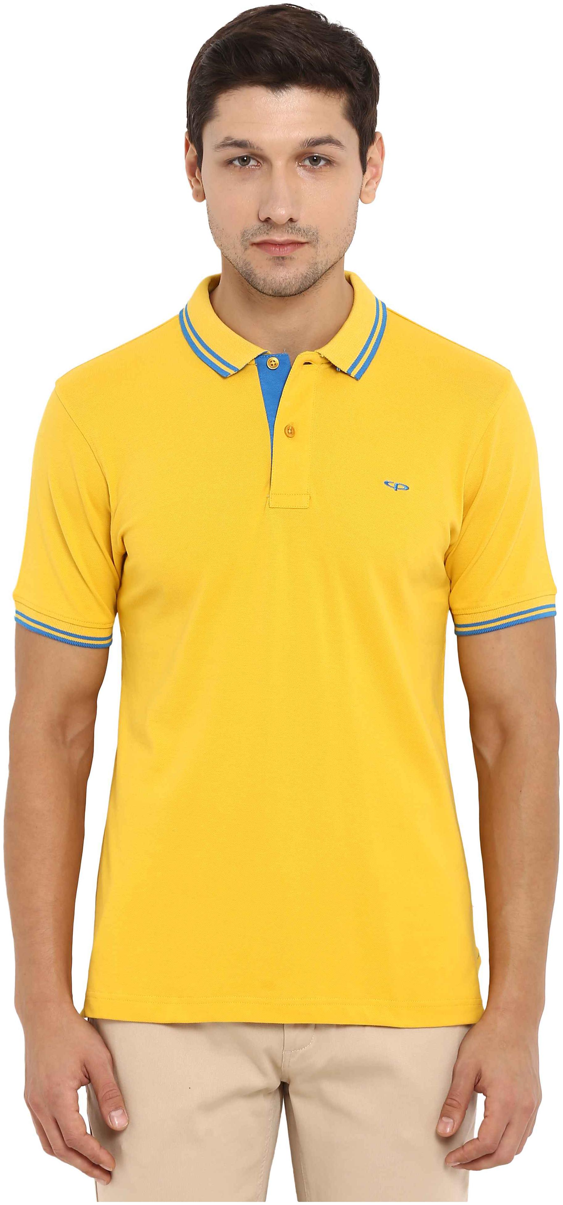 

ColorPlus Men Yellow Slim fit Cotton Polo collar T-Shirt - Pack Of 1