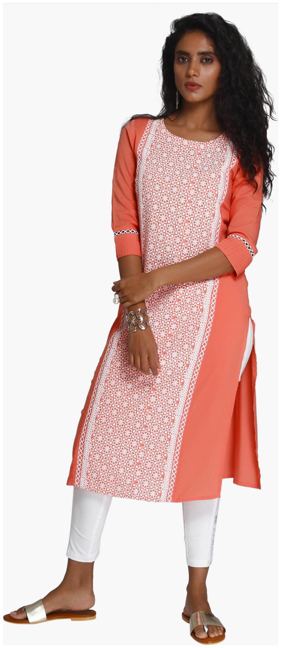 

NAARI Women Orange Embroidered Straight Kurti
