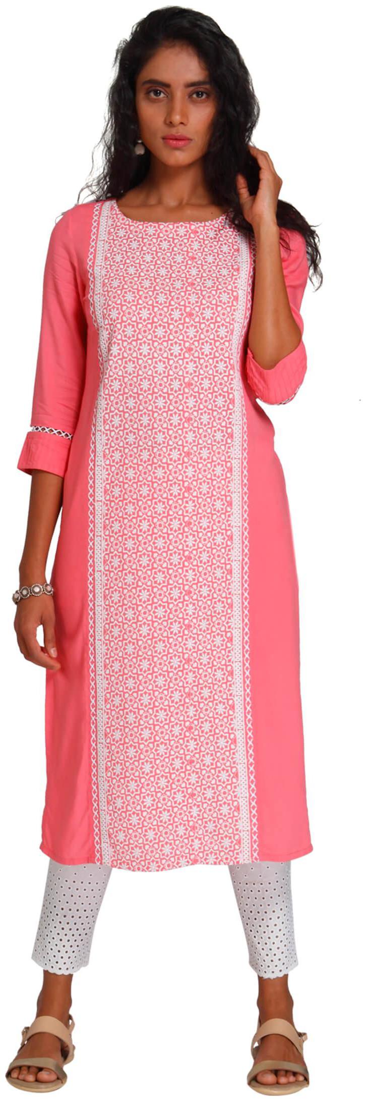 

NAARI Women Pink Embroidered Straight Kurta