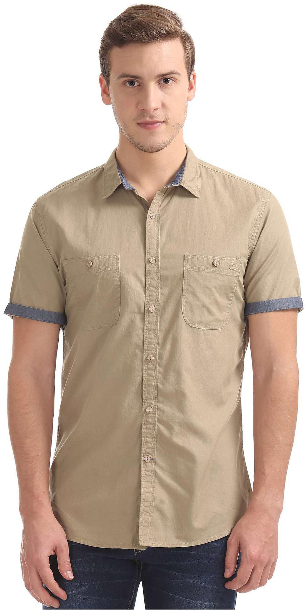 

Colt Men Beige Solid Slim Fit Casual Shirt