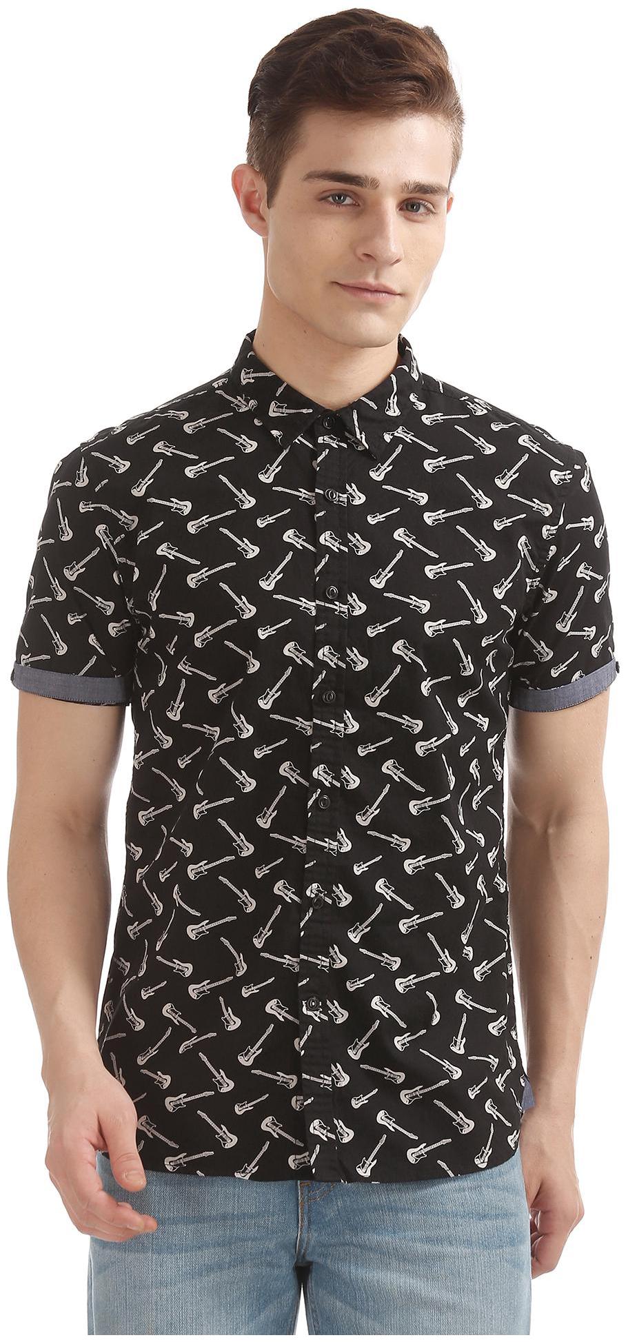 

Colt Men Black Printed Regular Fit Casual Shirt