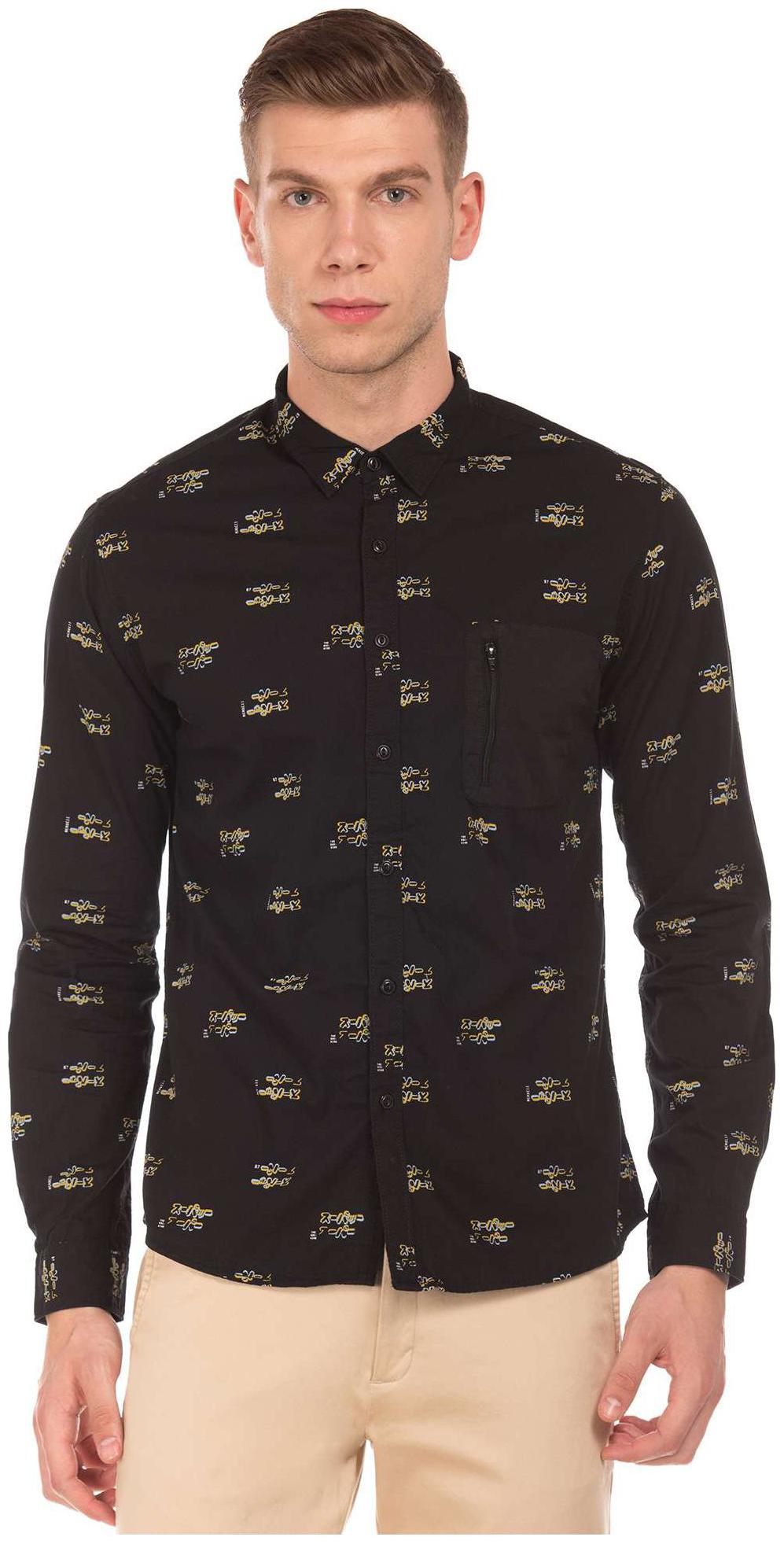 

Colt Men Black Printed Regular Fit Casual Shirt