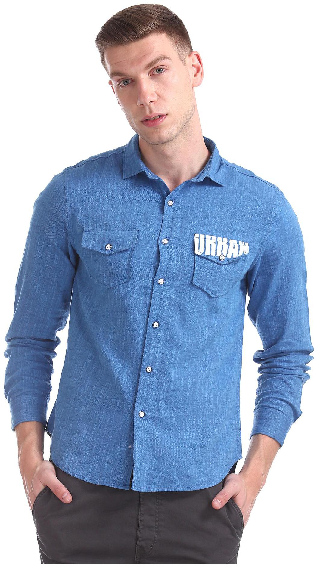 

Colt Men Blue Weaved Regular Fit Casual Shirt