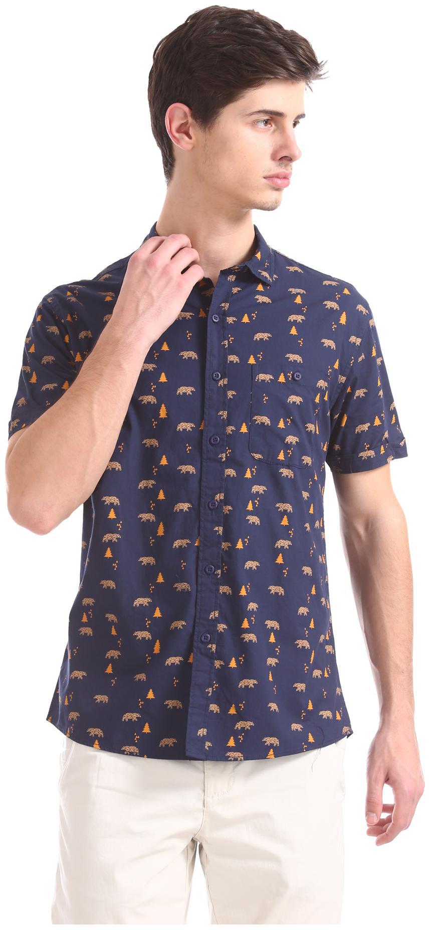 

Colt Men Blue Printed Regular Fit Casual Shirt