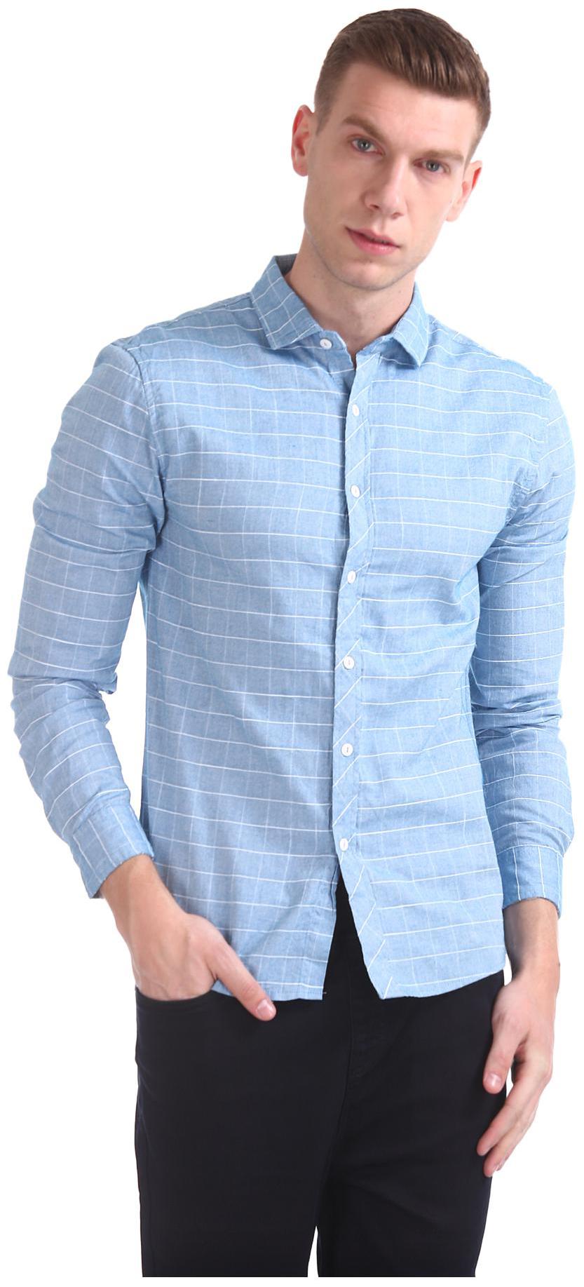 

Colt Men Blue Checked Slim Fit Casual Shirt