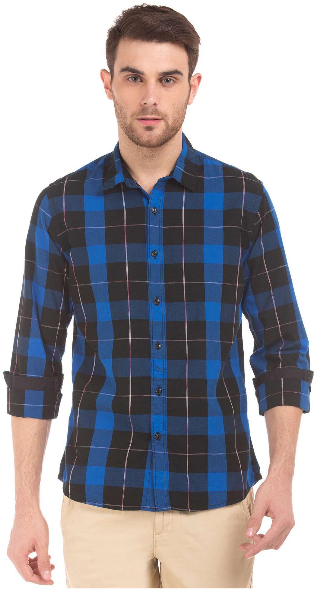 

Colt Men Blue Checked Regular Fit Casual Shirt
