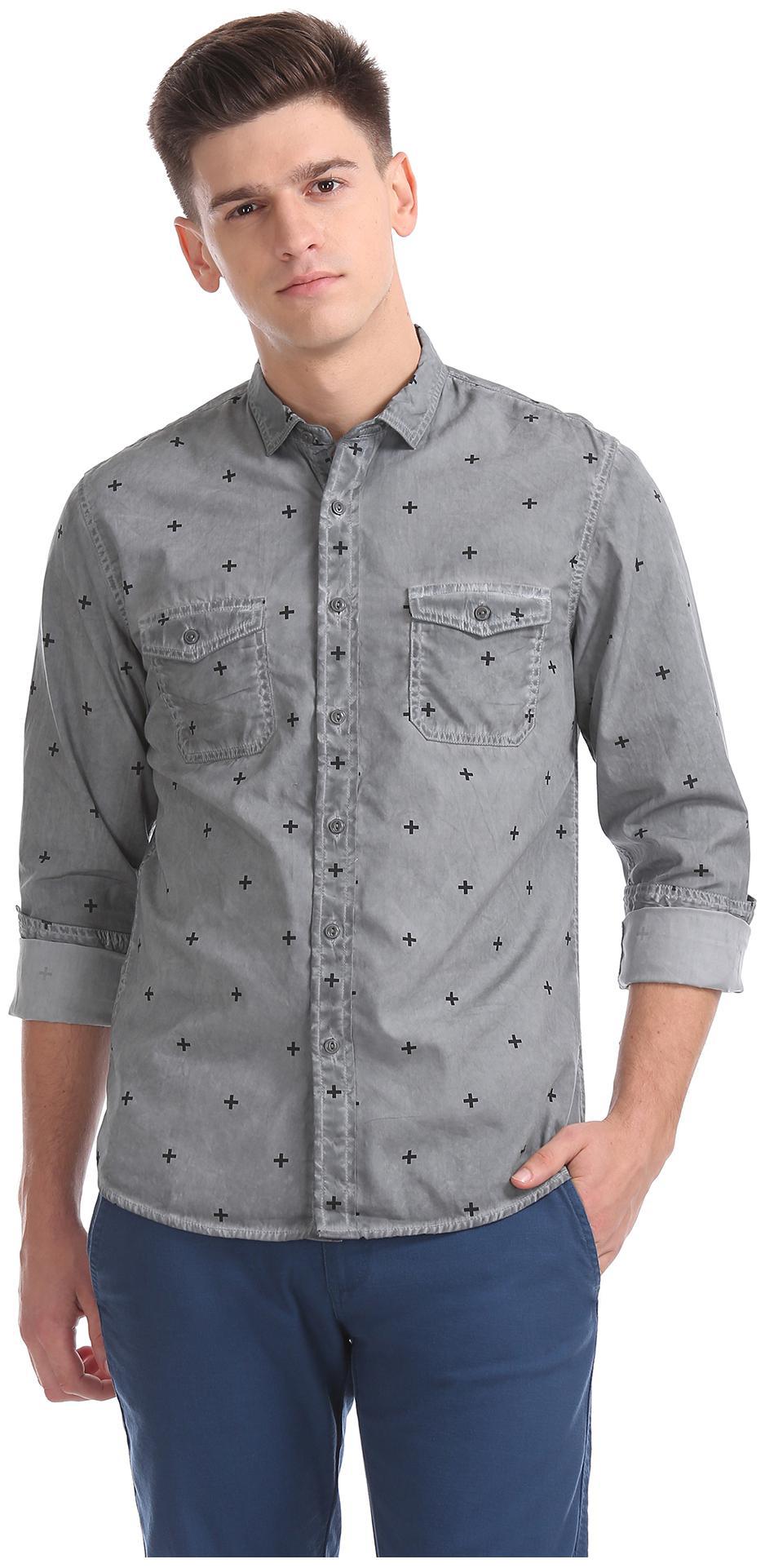 

Colt Men Grey Printed Slim Fit Casual Shirt