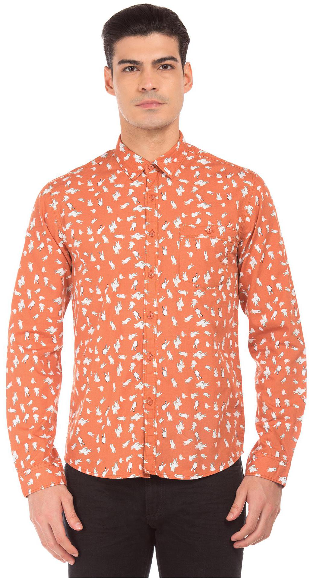 

Colt Men Orange Printed Regular Fit Casual Shirt