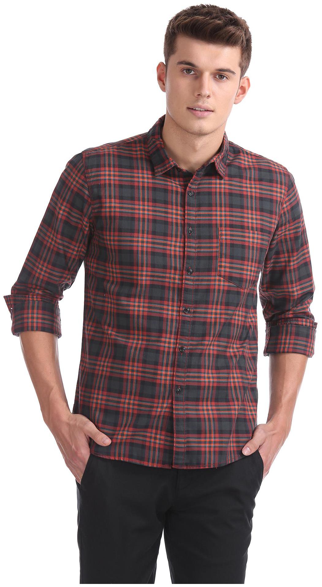 

Colt Men Orange Checked Regular Fit Casual Shirt