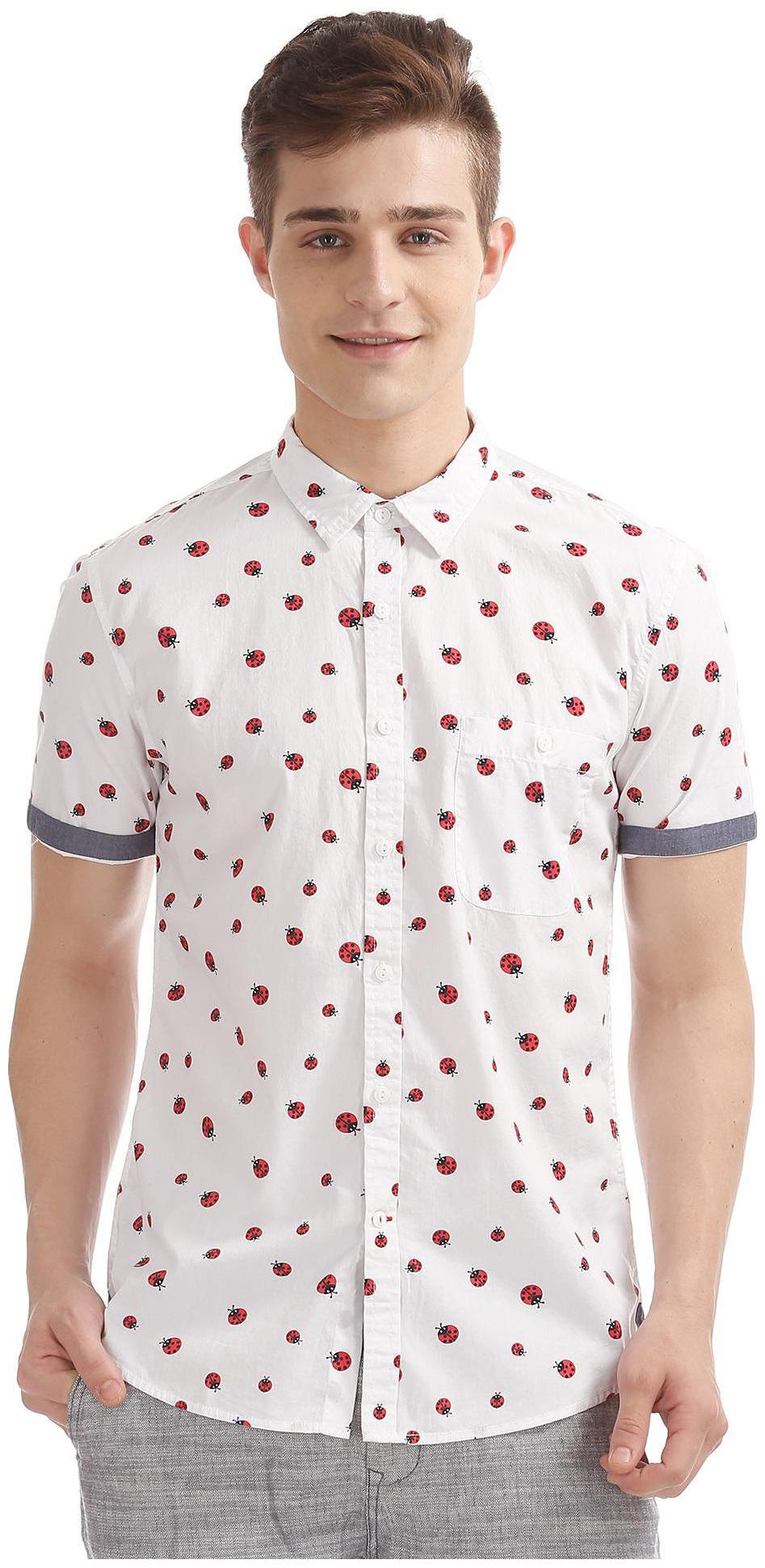 

Colt Men White Printed Regular Fit Casual Shirt