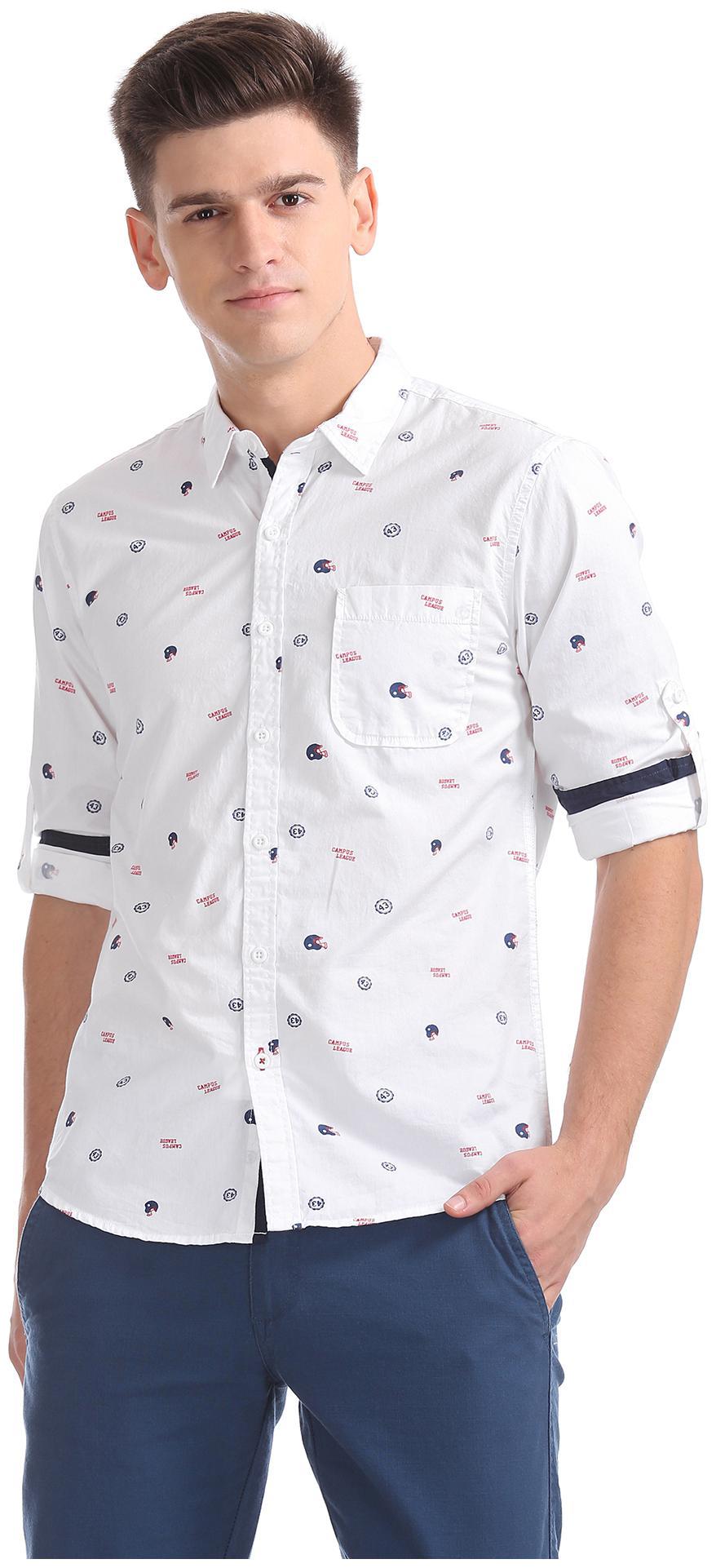 

Colt Men White Printed Slim Fit Casual Shirt
