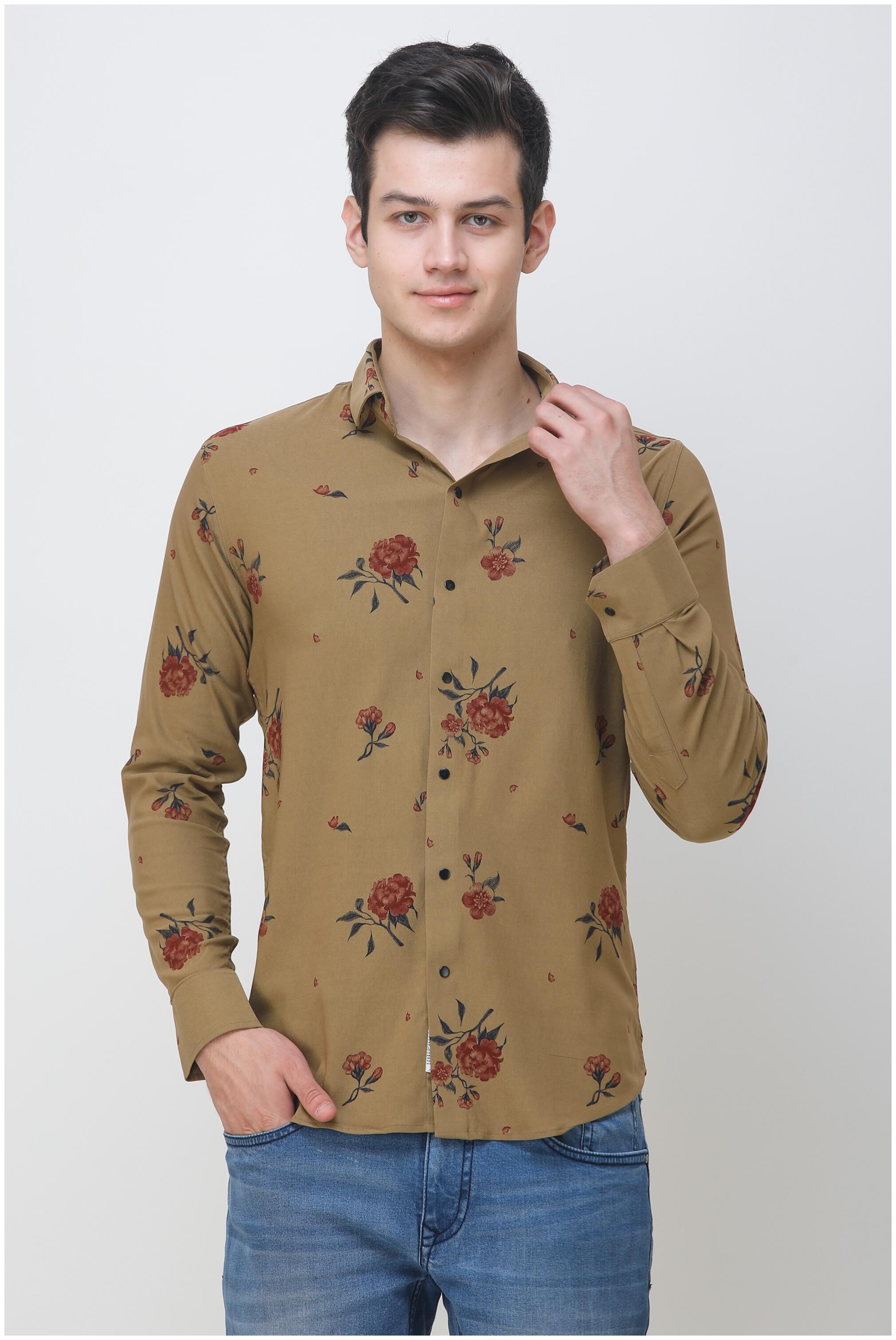 

COLVYNHARRIS JEANS Men Brown Floral Slim Fit Casual Shirt