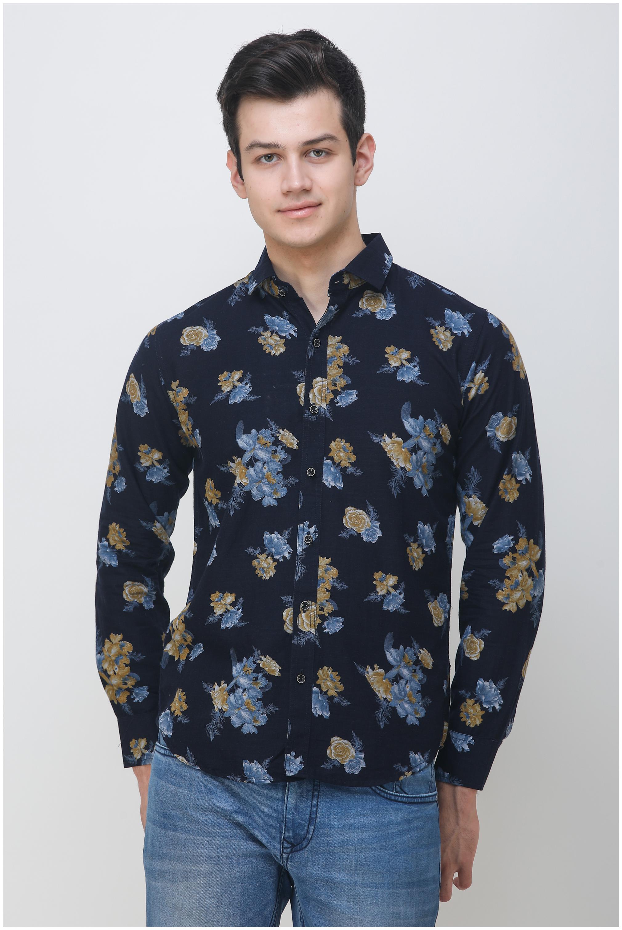 

COLVYNHARRIS JEANS Men Blue Floral Slim Fit Casual Shirt