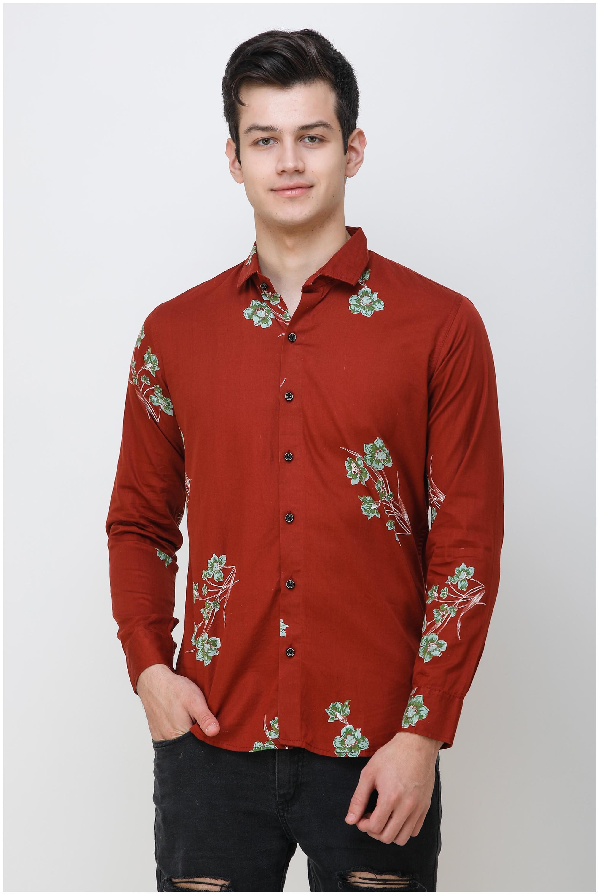 

COLVYNHARRIS JEANS Men Maroon Floral Slim Fit Casual Shirt