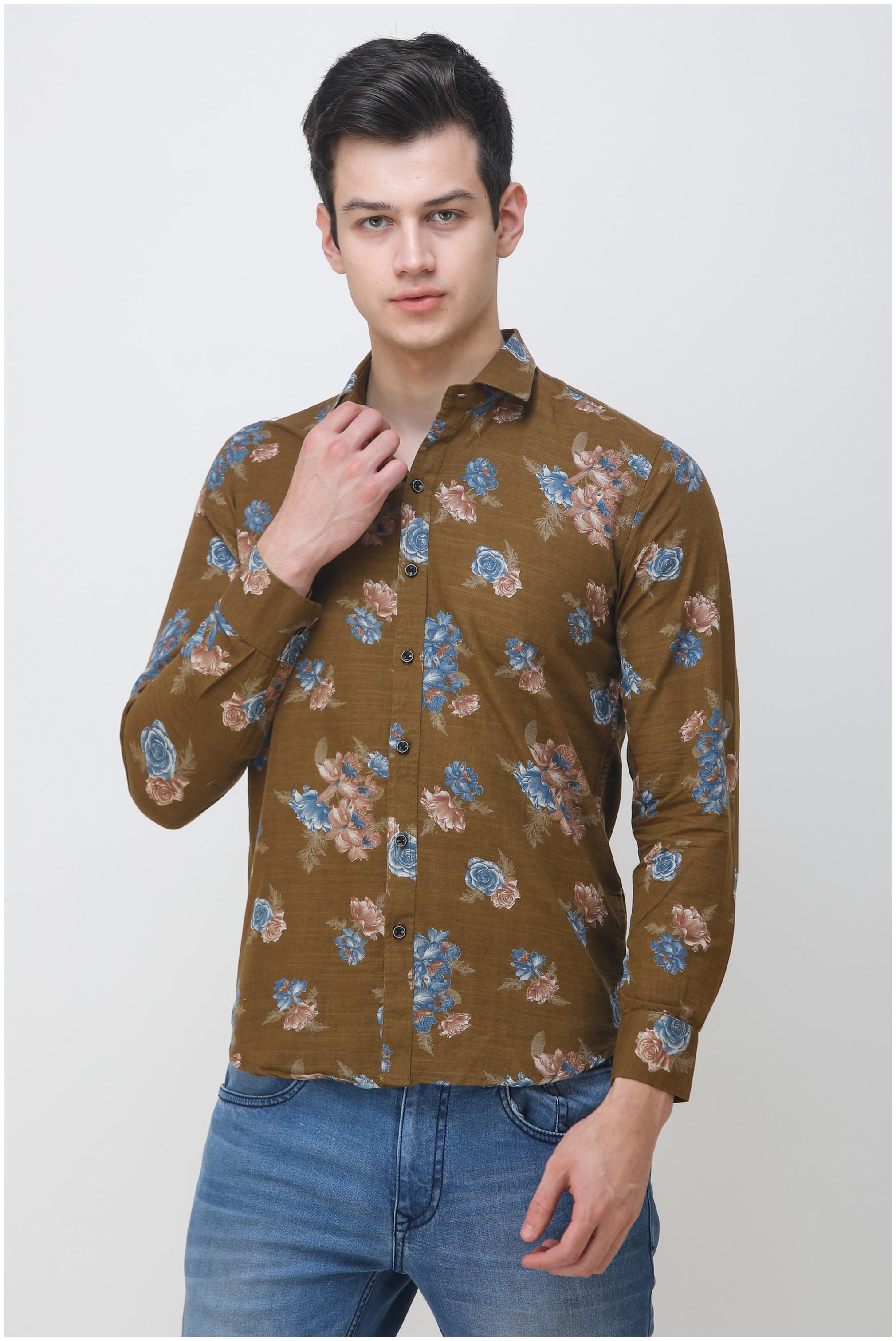 

COLVYNHARRIS JEANS Men Green Floral Slim Fit Casual Shirt