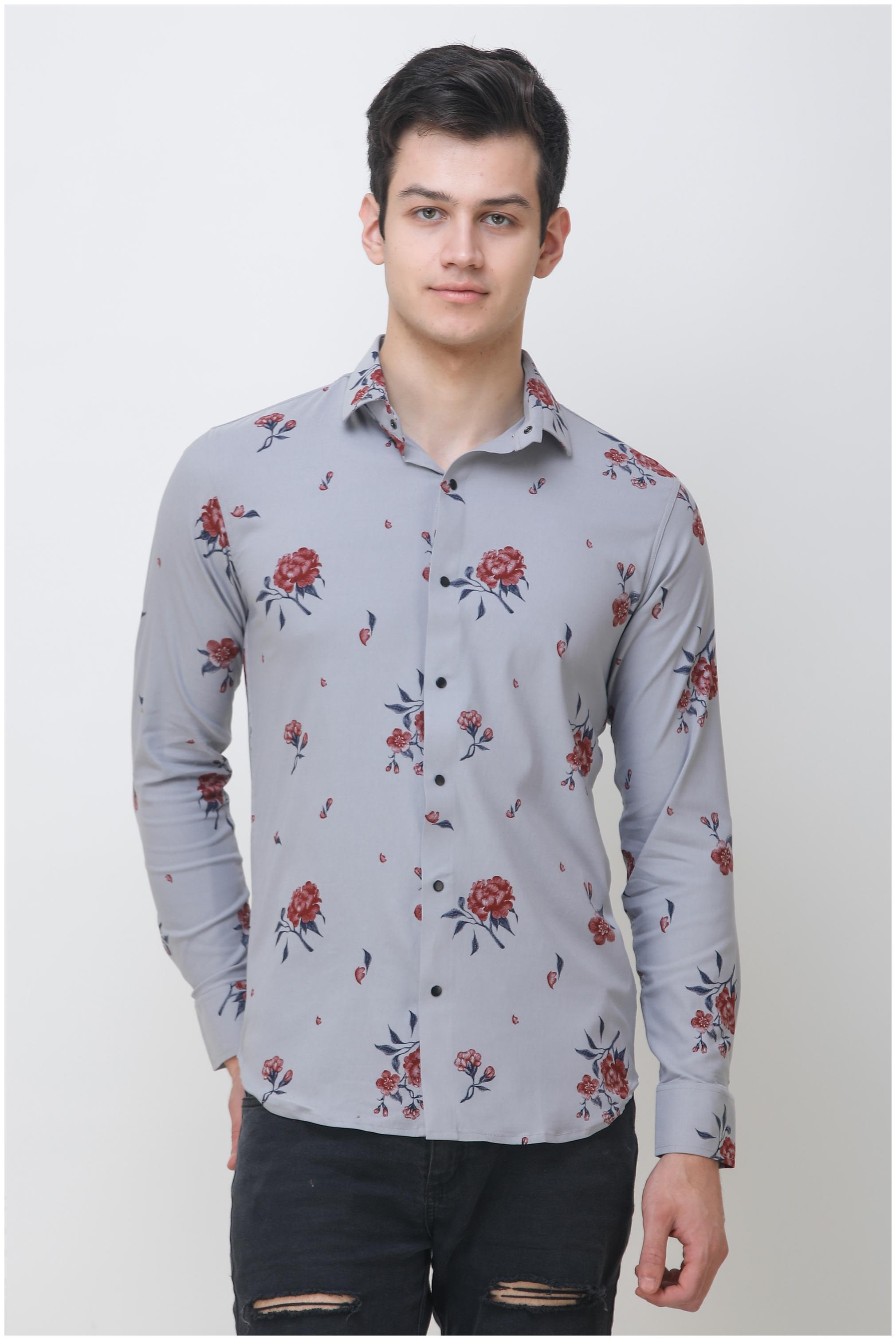 

COLVYNHARRIS JEANS Men Grey Floral Slim Fit Casual Shirt