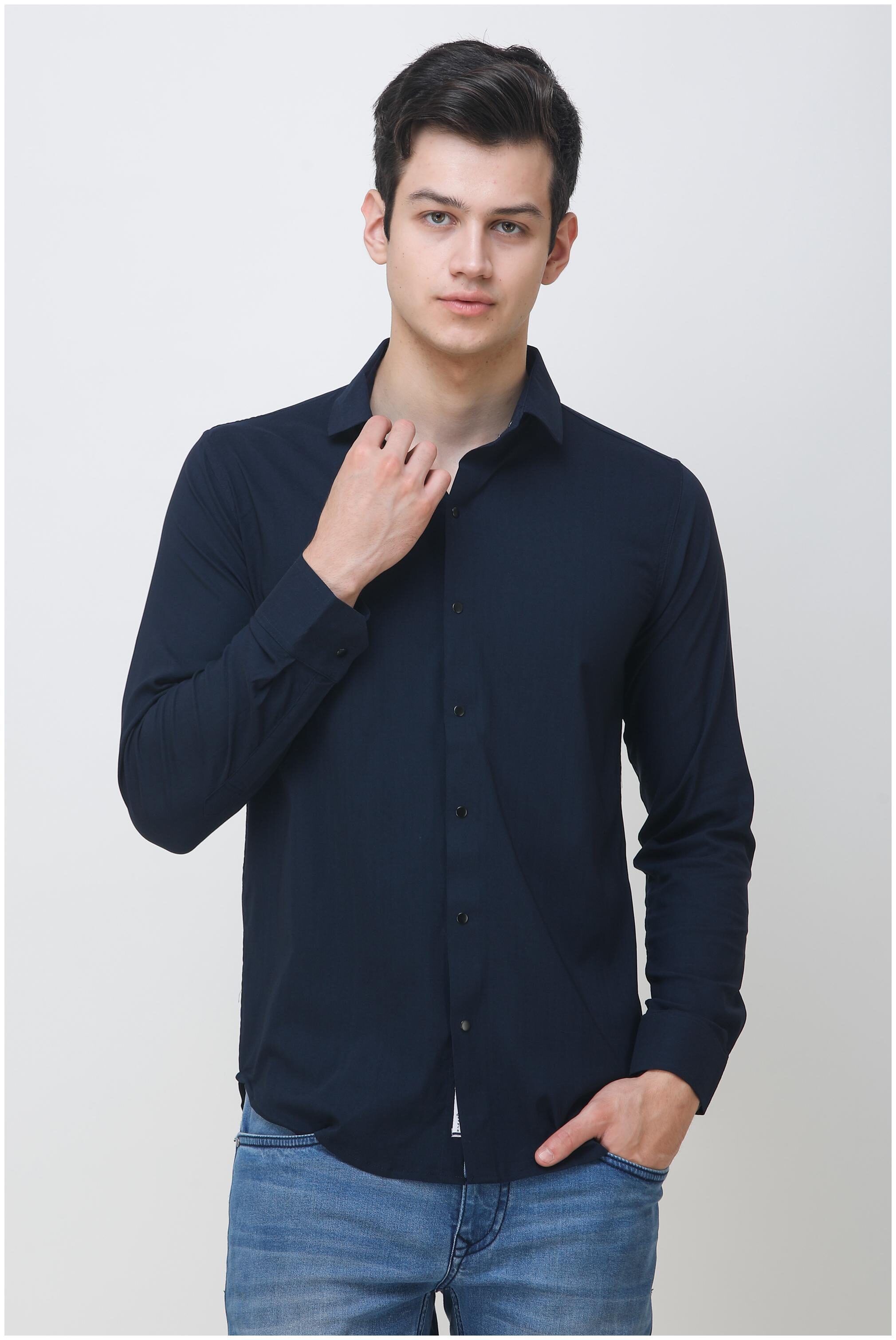 

COLVYNHARRIS JEANS Men Blue Solid Slim Fit Casual Shirt