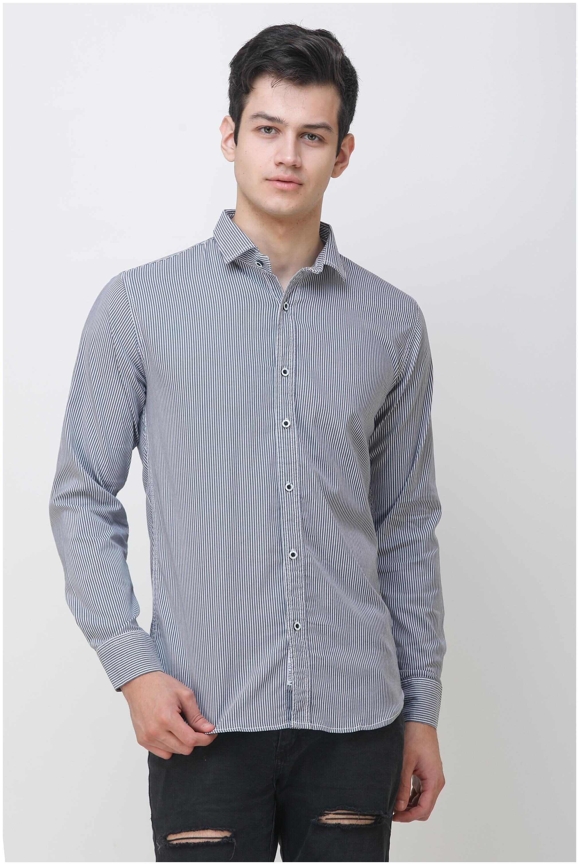 

COLVYNHARRIS JEANS Men Grey Vertical Stripes Slim Fit Casual Shirt