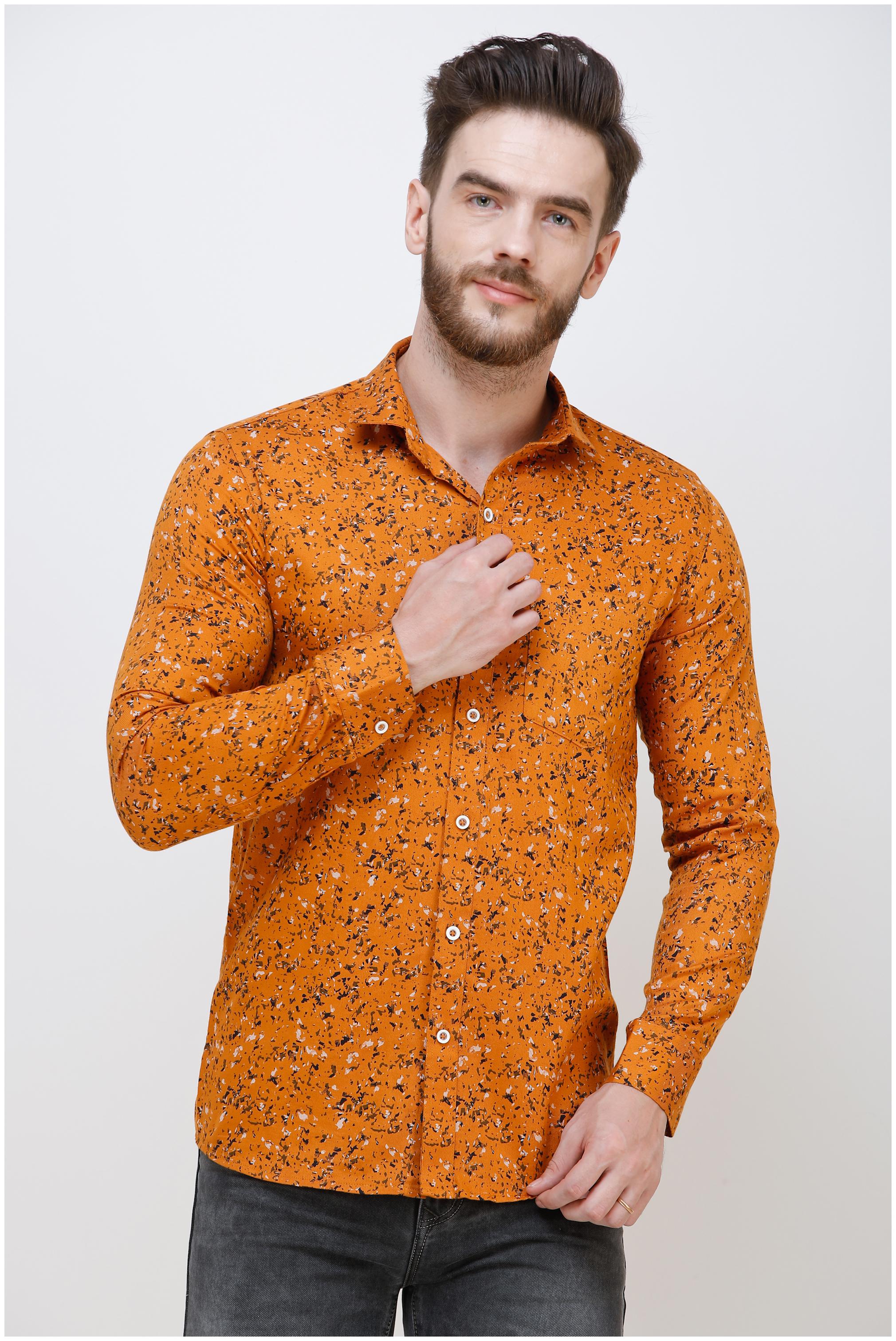 

COLVYNHARRIS JEANS Men Orange Printed Slim Fit Casual Shirt
