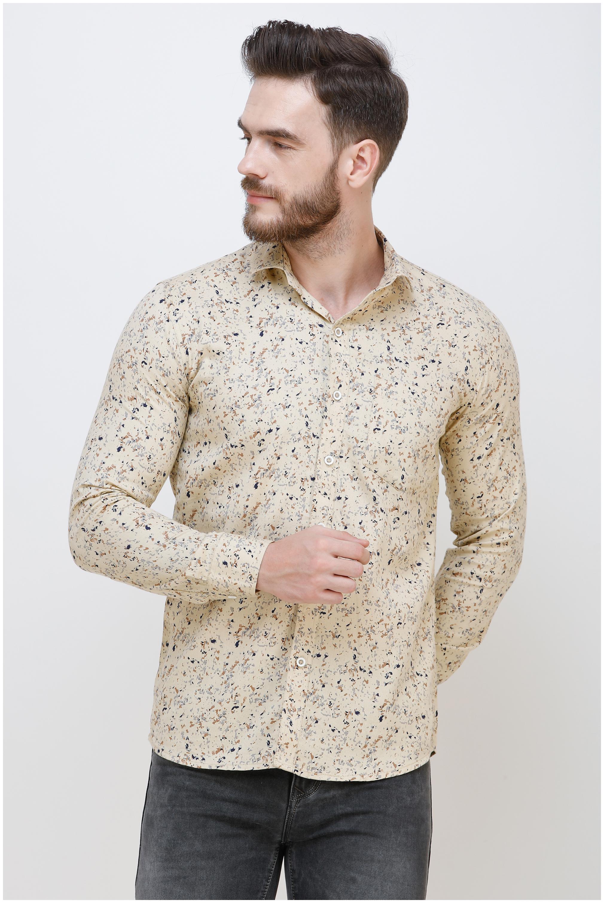 

COLVYNHARRIS JEANS Men Beige Printed Slim Fit Casual Shirt