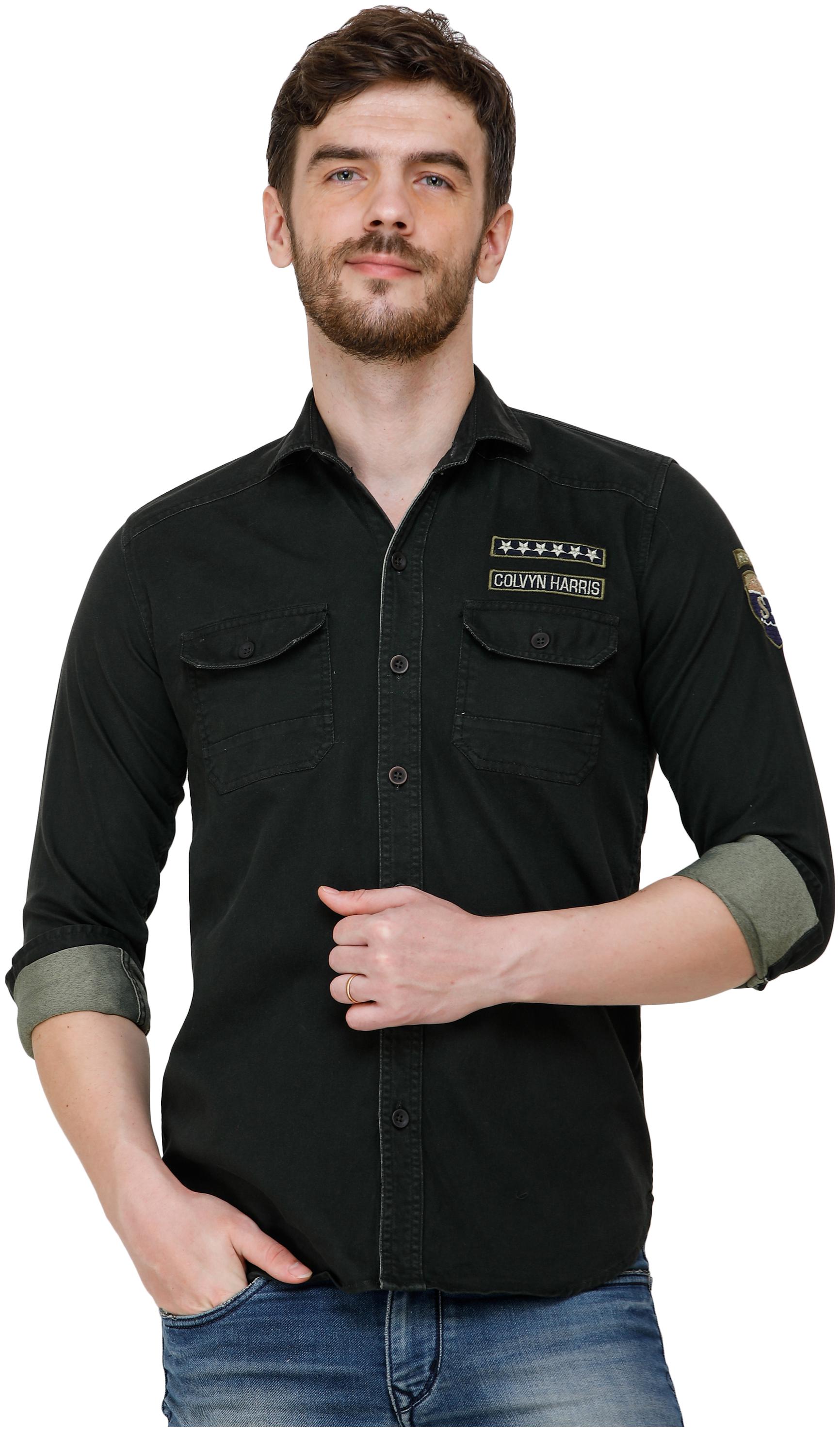

COLVYNHARRIS JEANS Men Green Solid Slim Fit Casual Shirt