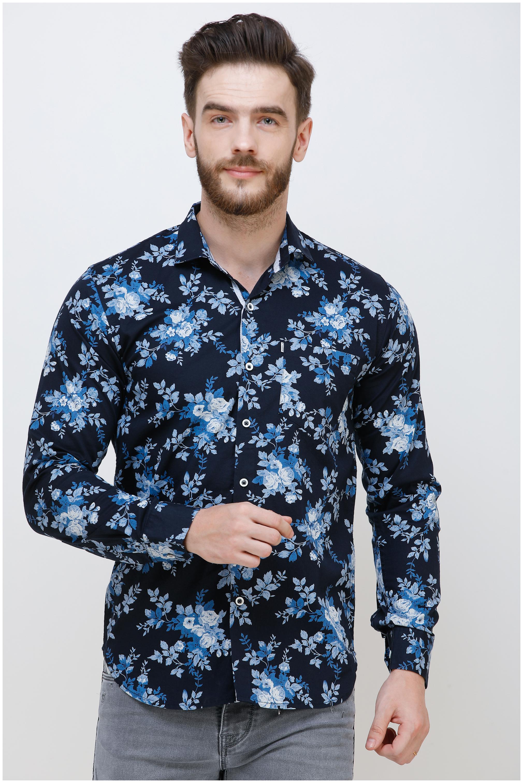 

COLVYNHARRIS JEANS Men Blue Floral Slim Fit Casual Shirt