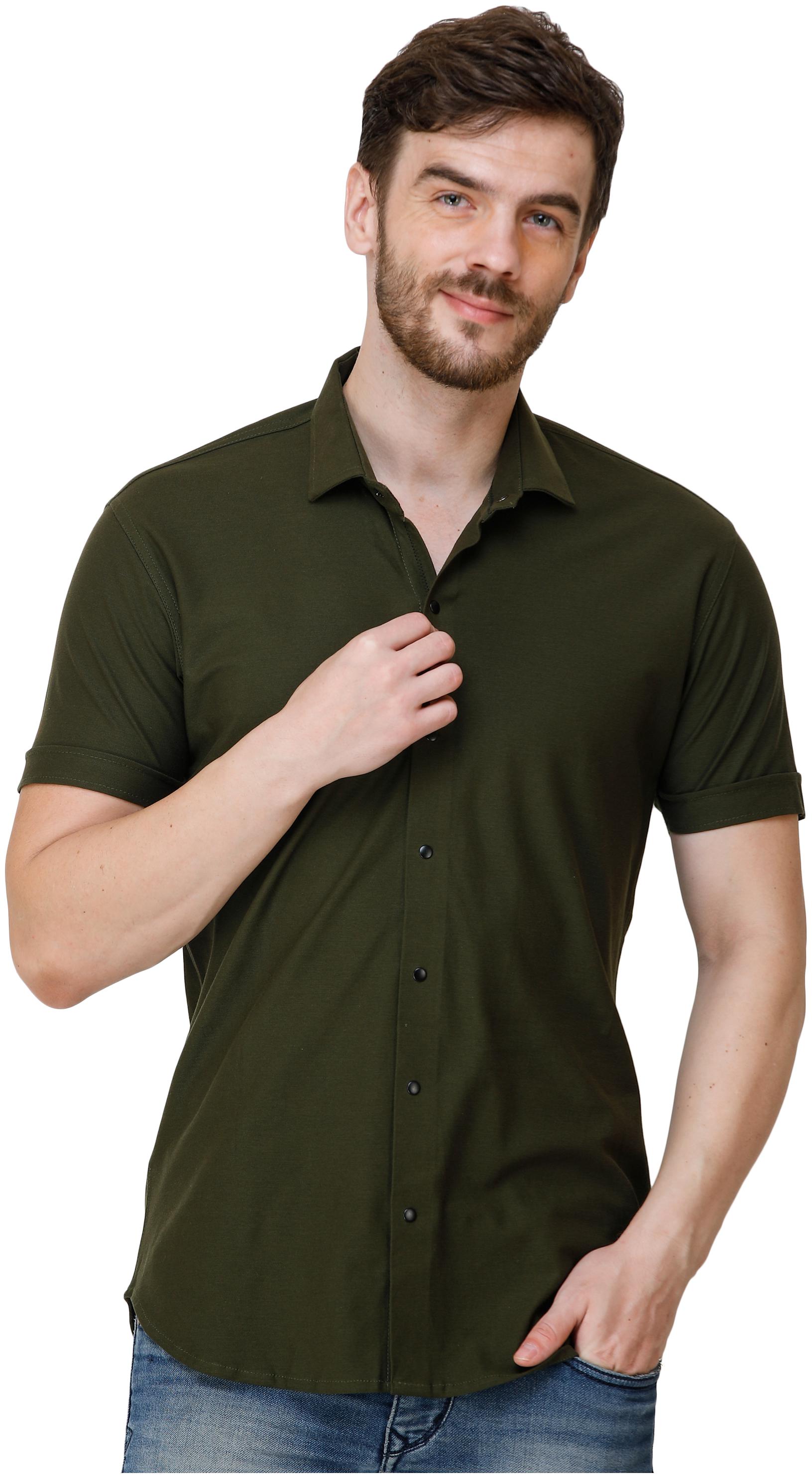 

COLVYNHARRIS JEANS Men Cotton Blend Solid Olive Casual Shirt