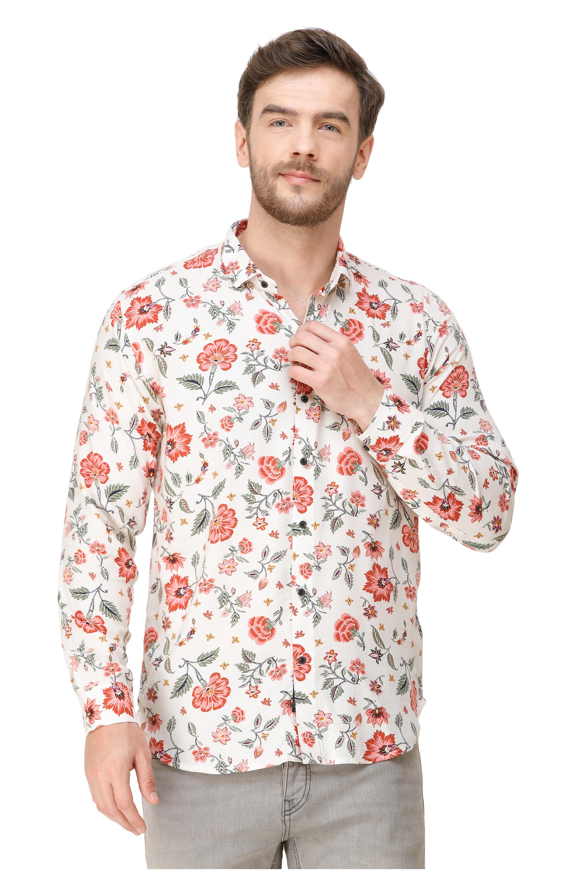 

COLVYNHARRIS JEANS Men White Floral Slim Fit Casual Shirt