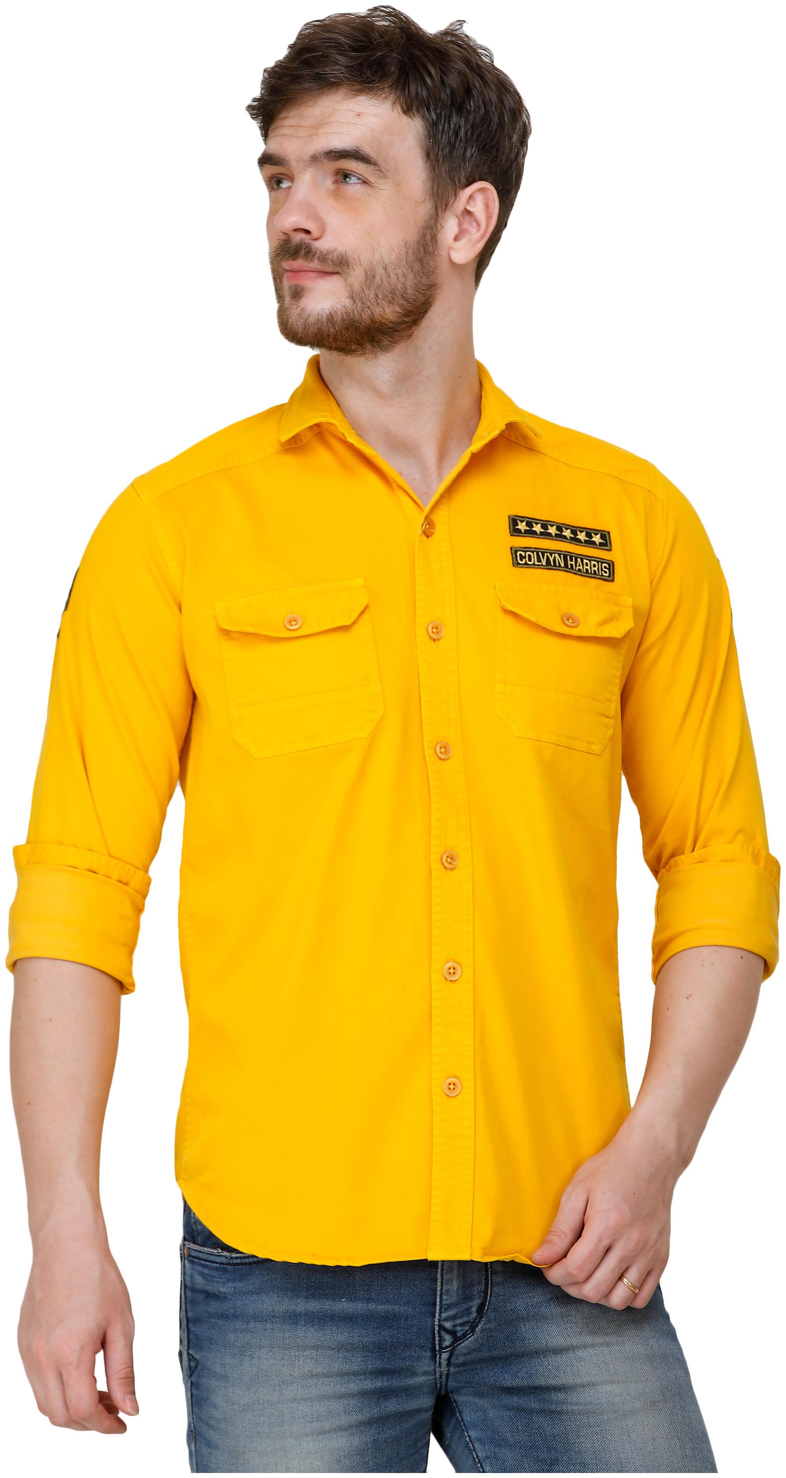 

COLVYNHARRIS JEANS Men Yellow Solid Slim Fit Casual Shirt