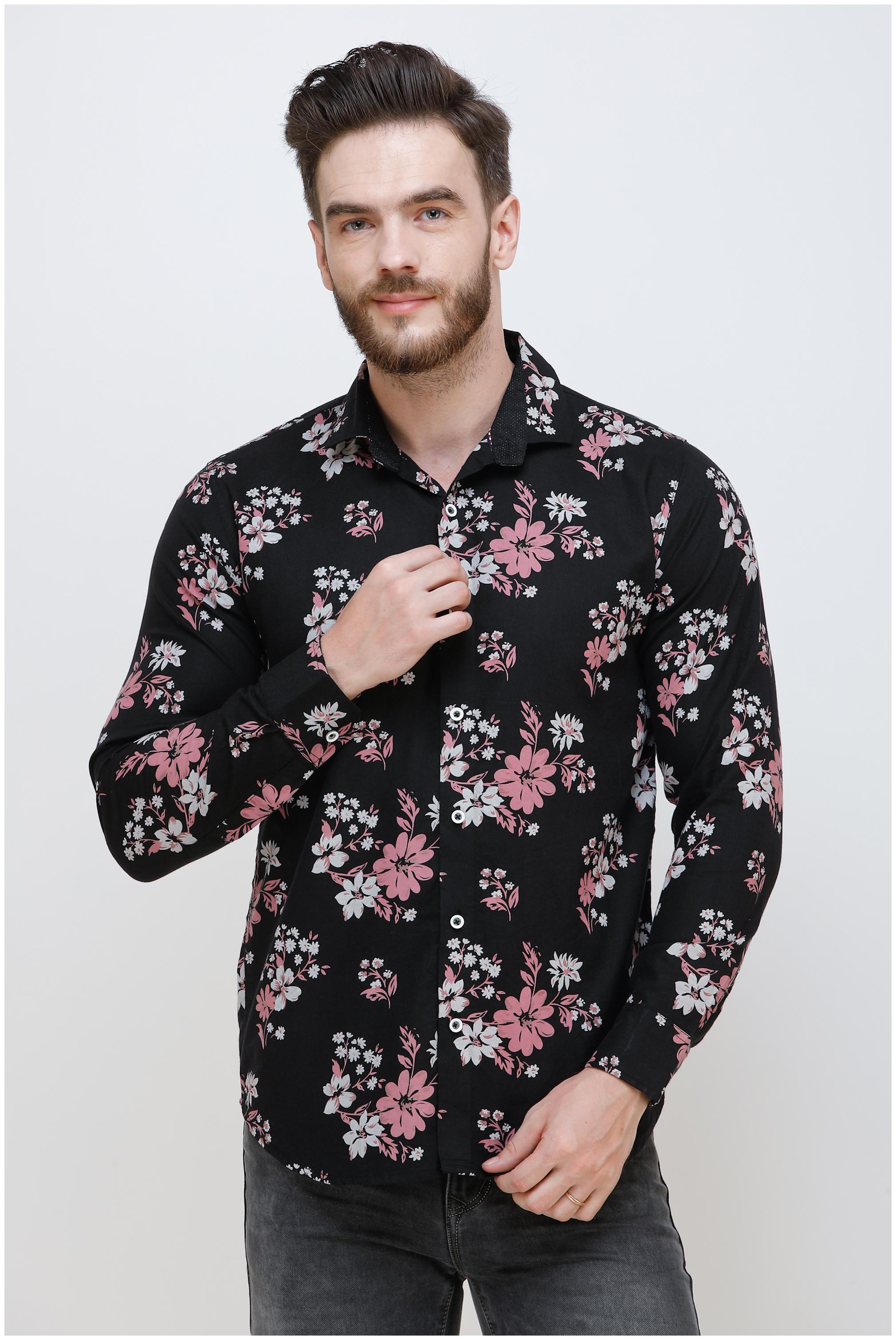 

COLVYNHARRIS JEANS Men Black Floral Slim Fit Casual Shirt