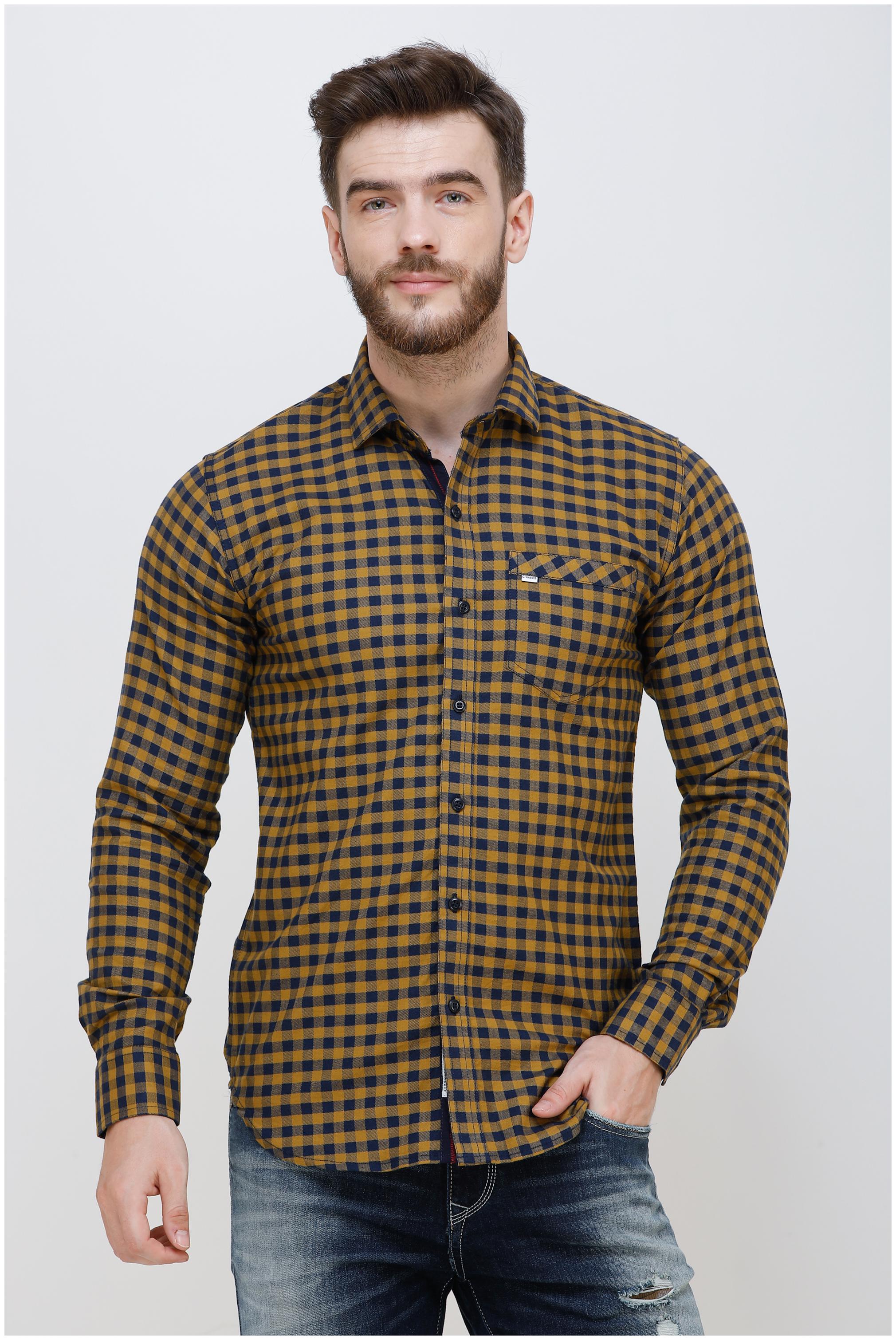 

COLVYNHARRIS JEANS Men Yellow Checked Slim Fit Casual Shirt