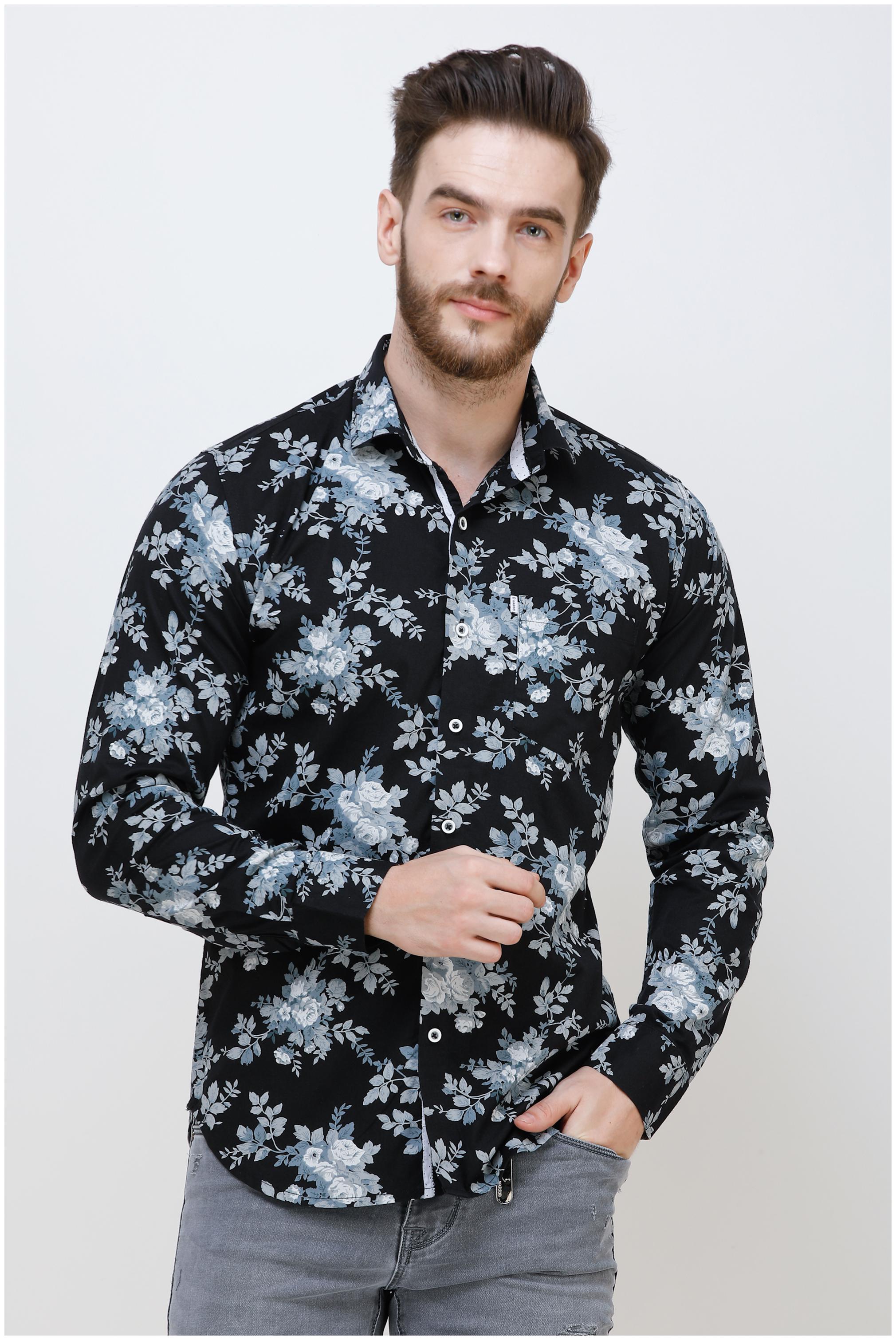 

COLVYNHARRIS JEANS Men Black Floral Slim Fit Casual Shirt