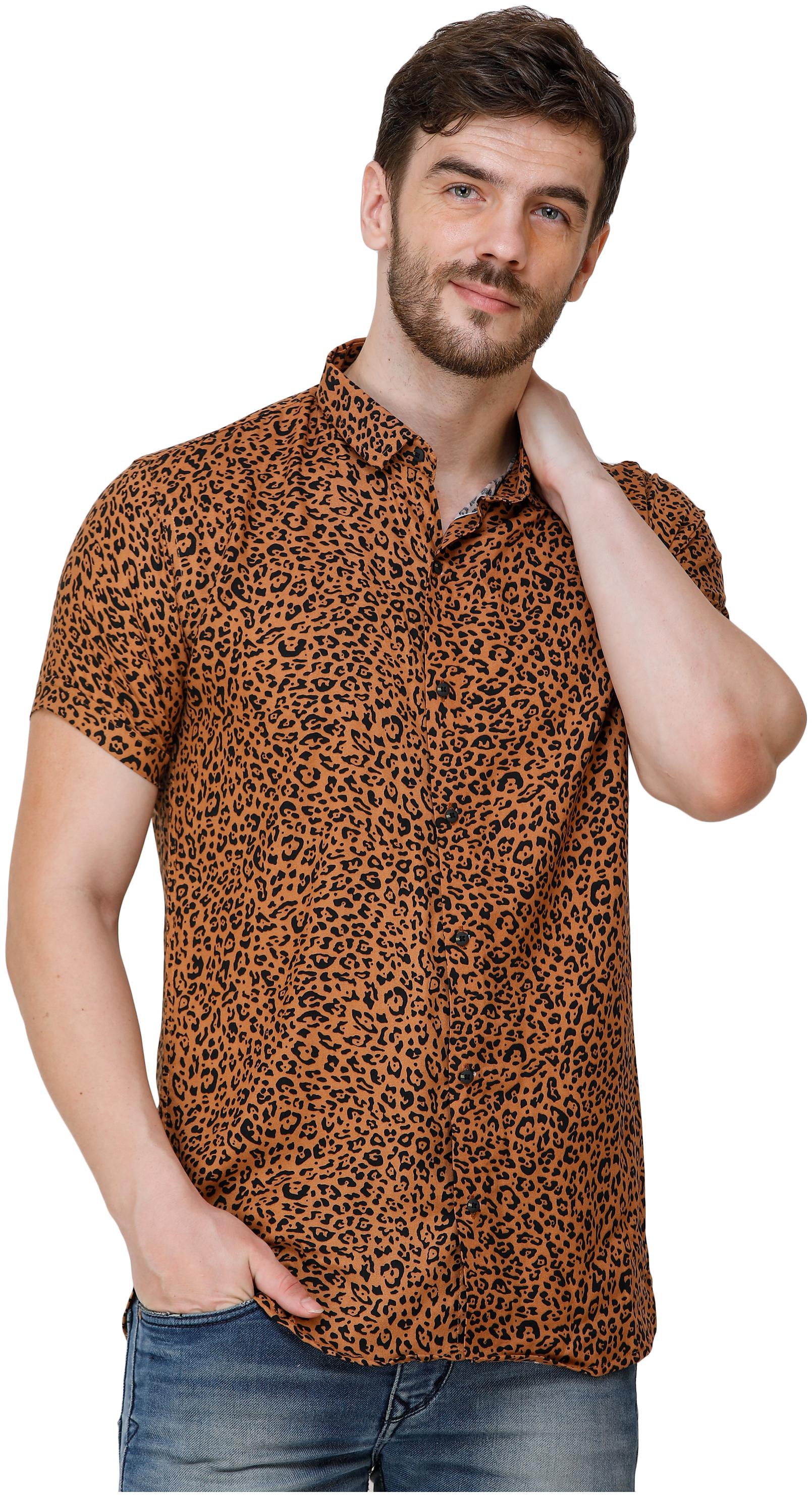 

COLVYNHARRIS JEANS Men Viscose Rayon Animal Print Brown Casual Shirt