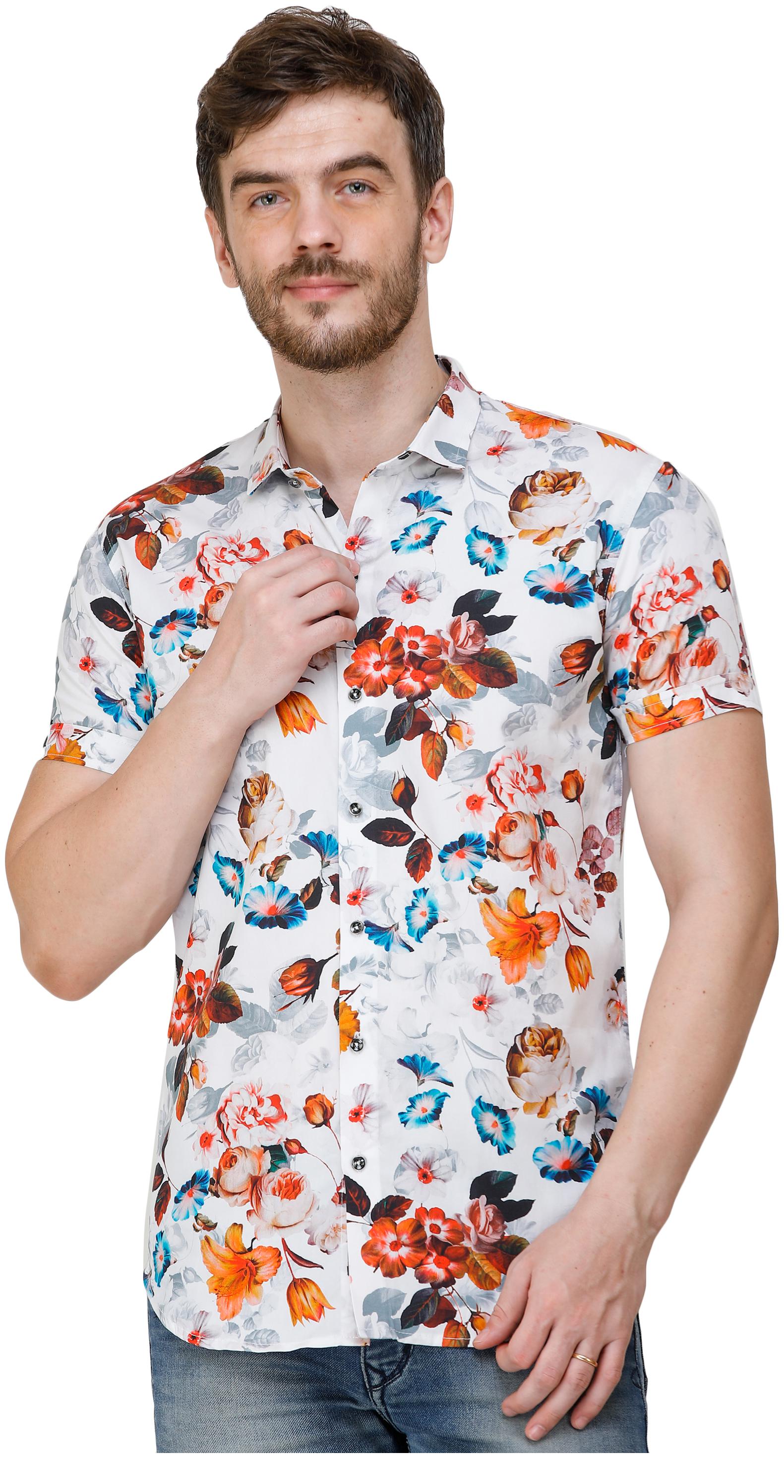

COLVYNHARRIS JEANS Men White Floral Regular Fit Casual Shirt
