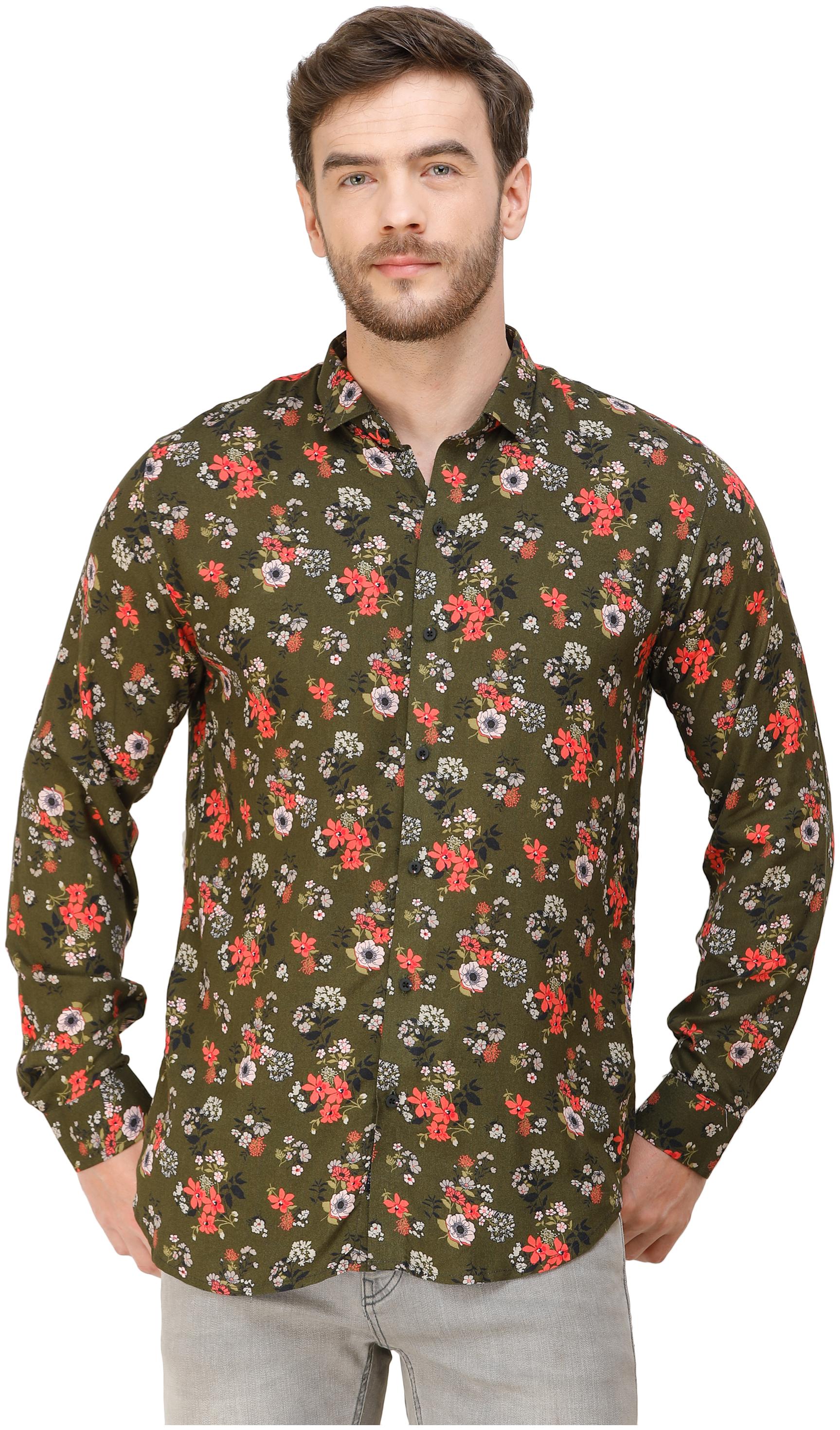 

COLVYNHARRIS JEANS Men Green Floral Slim Fit Casual Shirt