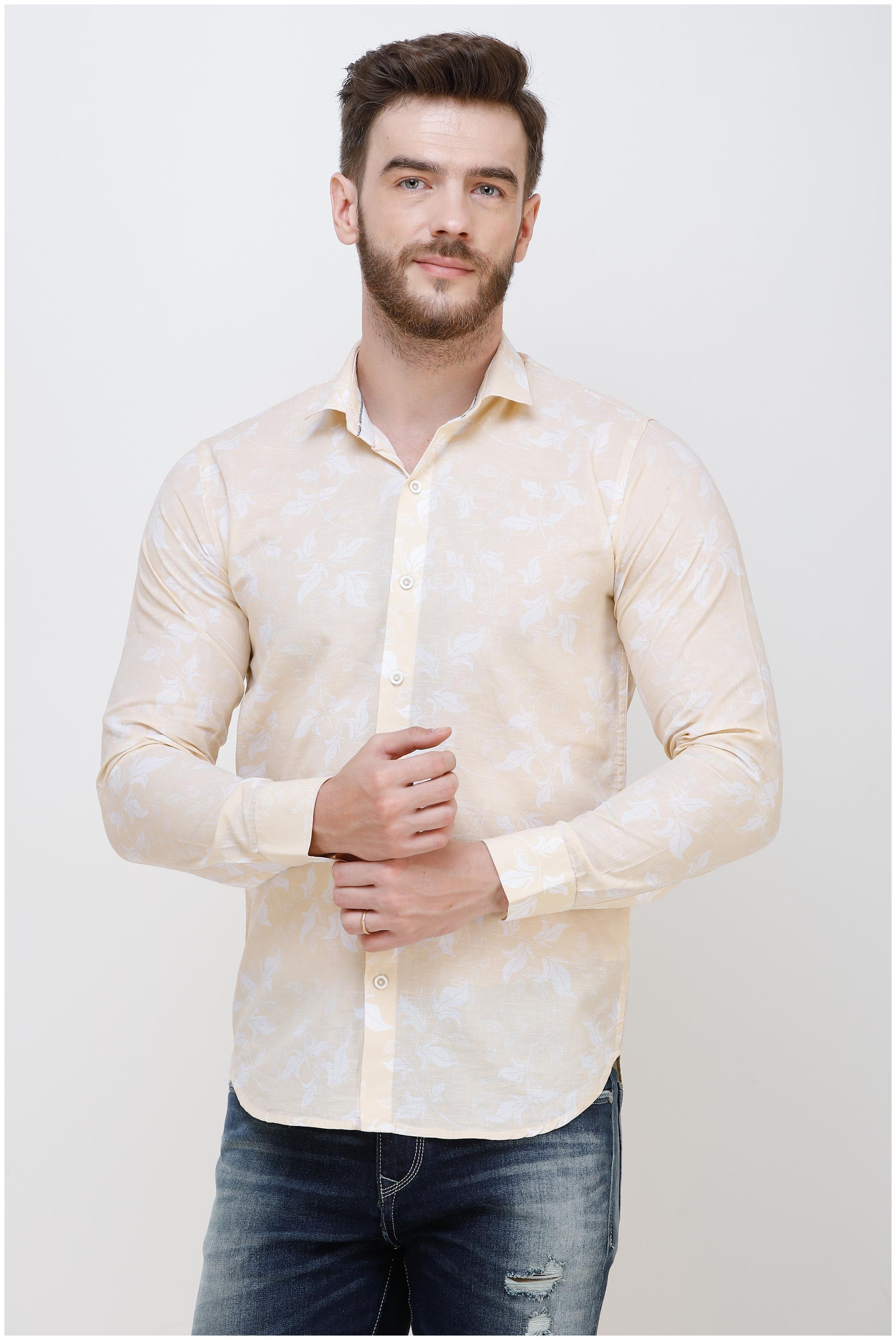 

COLVYNHARRIS JEANS Men Beige Floral Slim Fit Casual Shirt