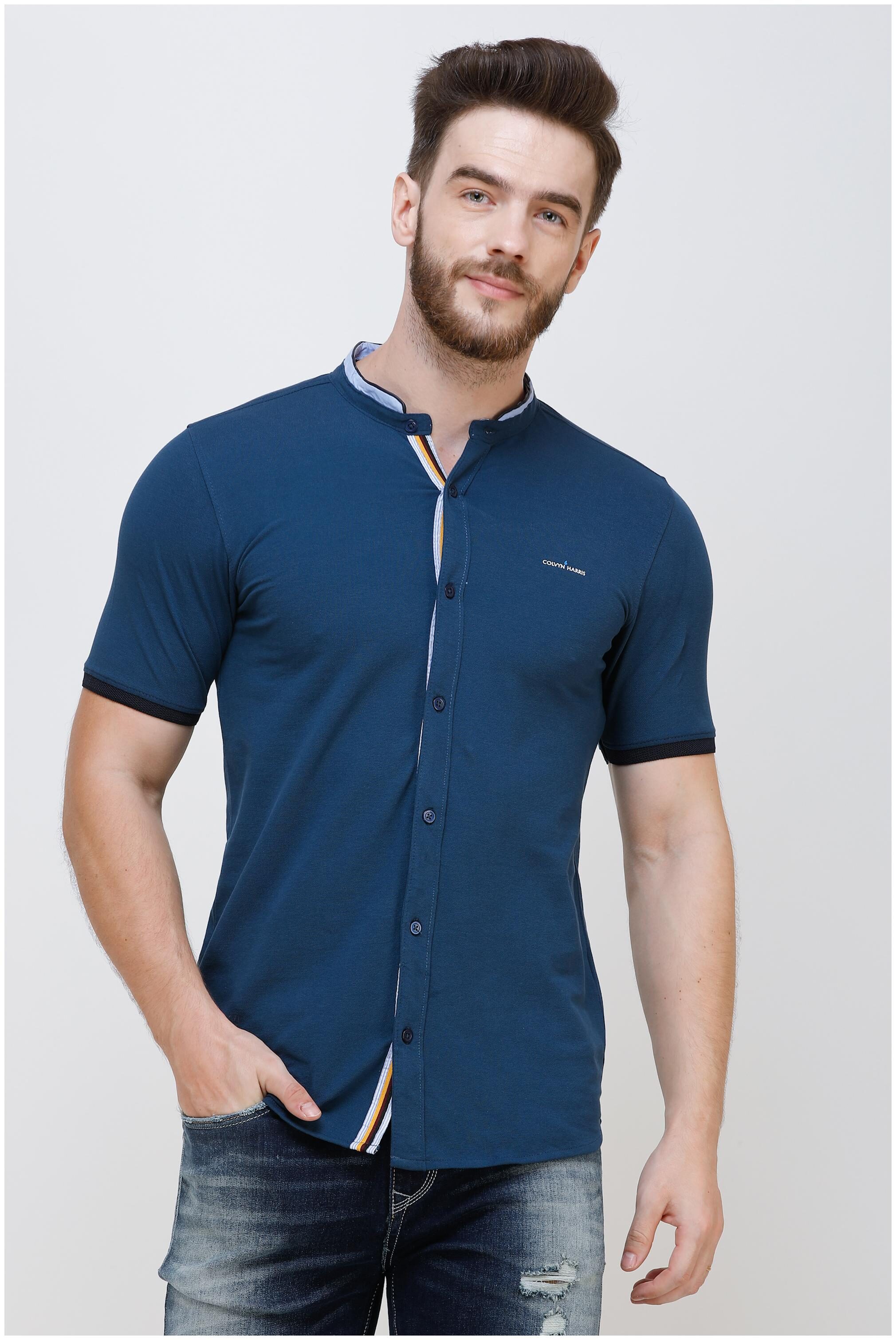 

COLVYNHARRIS JEANS Men Blue Solid Slim Fit Casual Shirt
