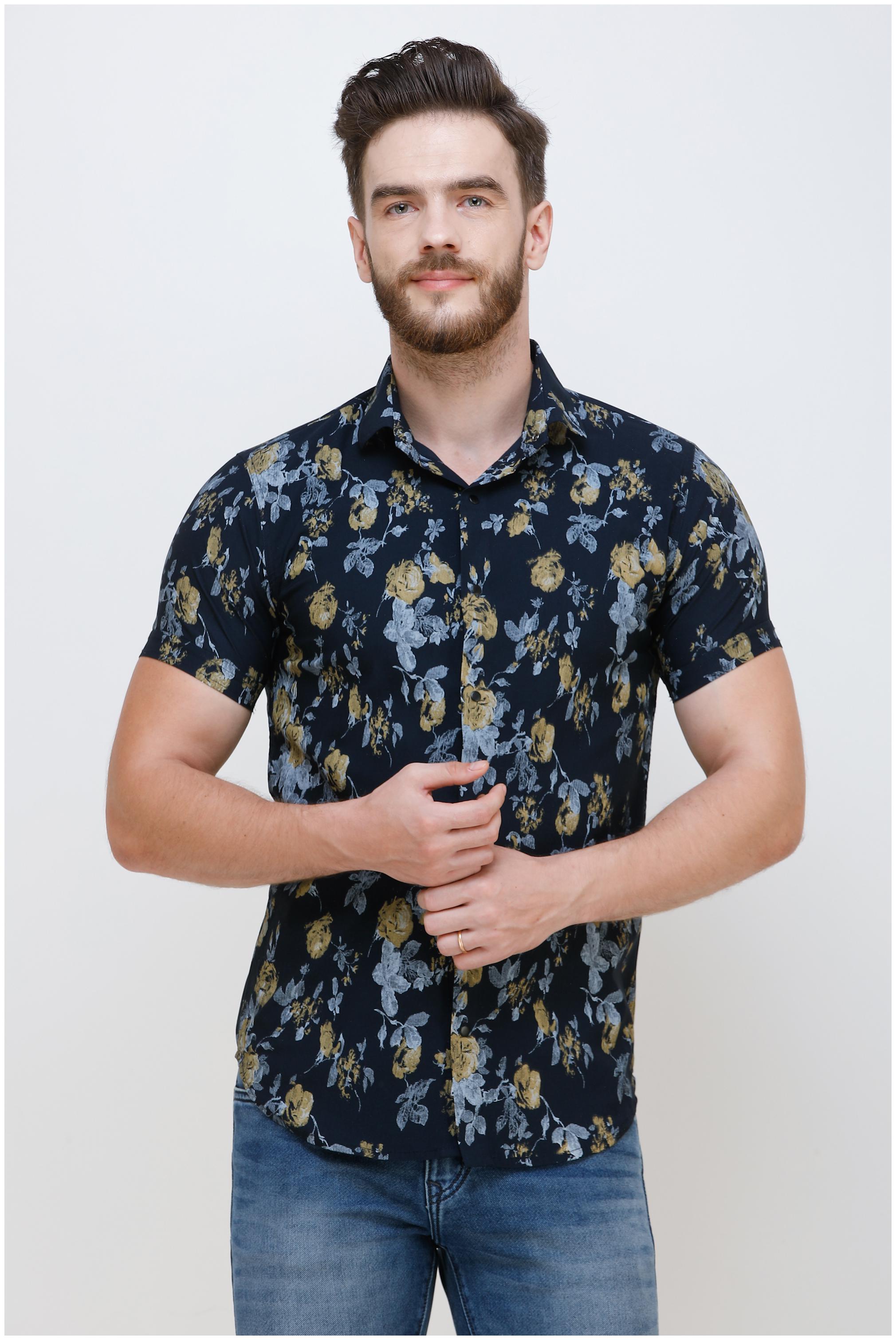 

COLVYNHARRIS JEANS Men Blue Floral Slim Fit Casual Shirt