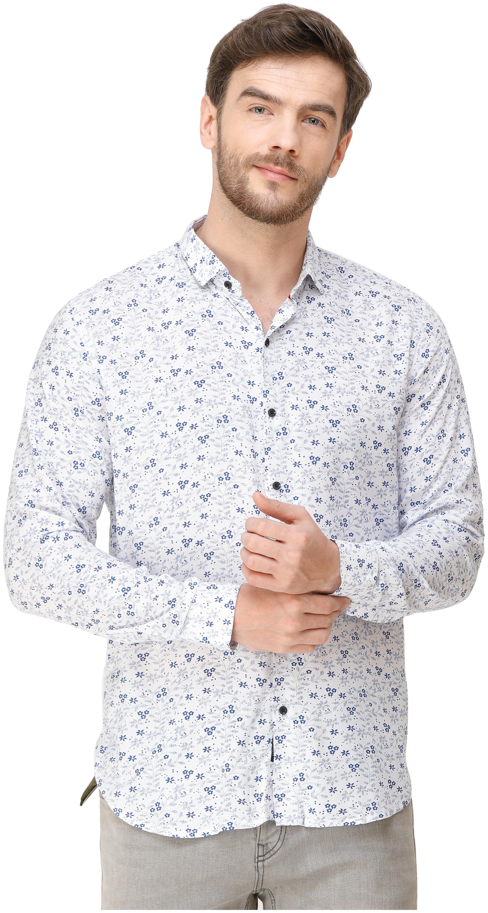 

COLVYNHARRIS JEANS Men White Floral Slim Fit Casual Shirt