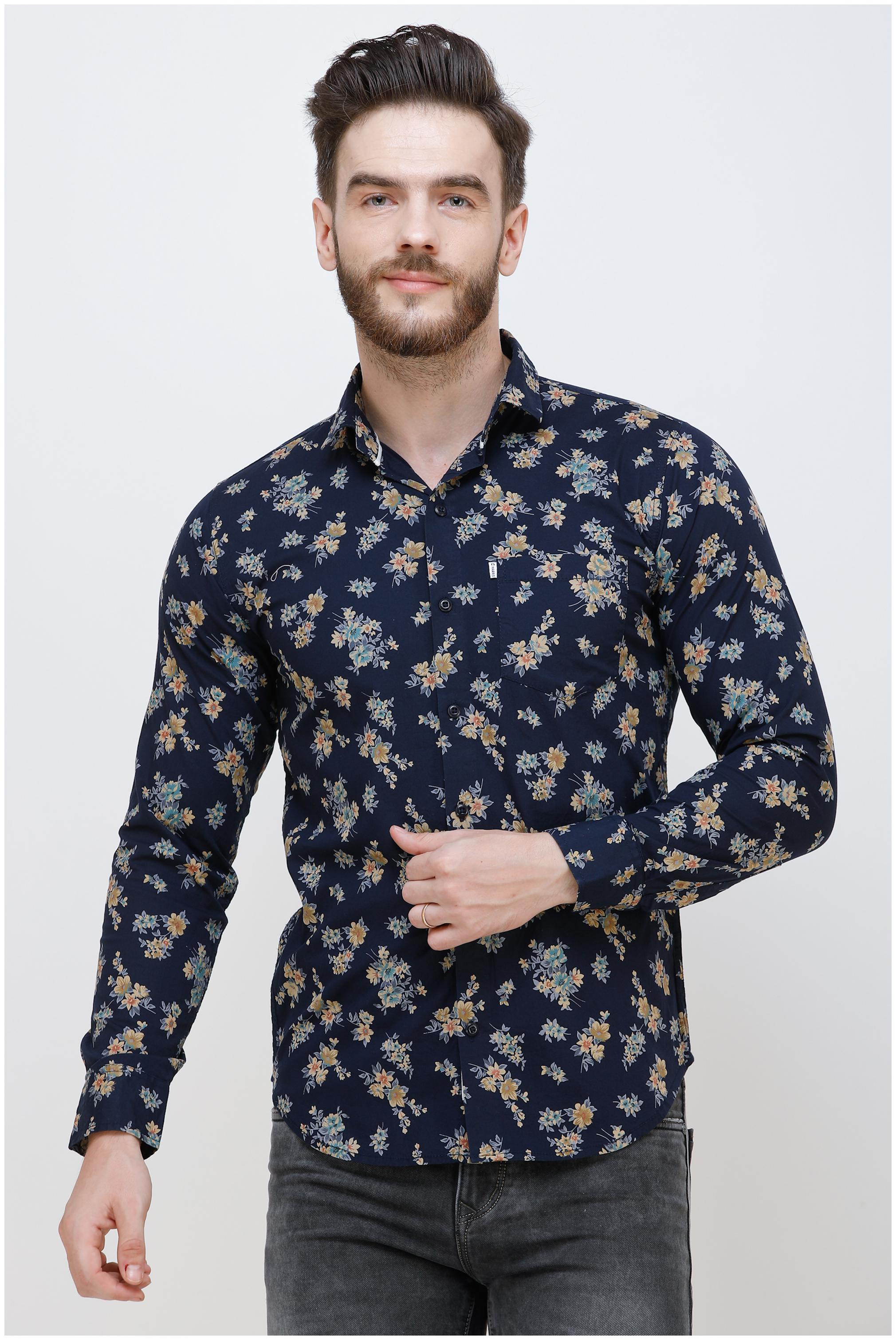 

COLVYNHARRIS JEANS Men Blue Floral Slim Fit Casual Shirt