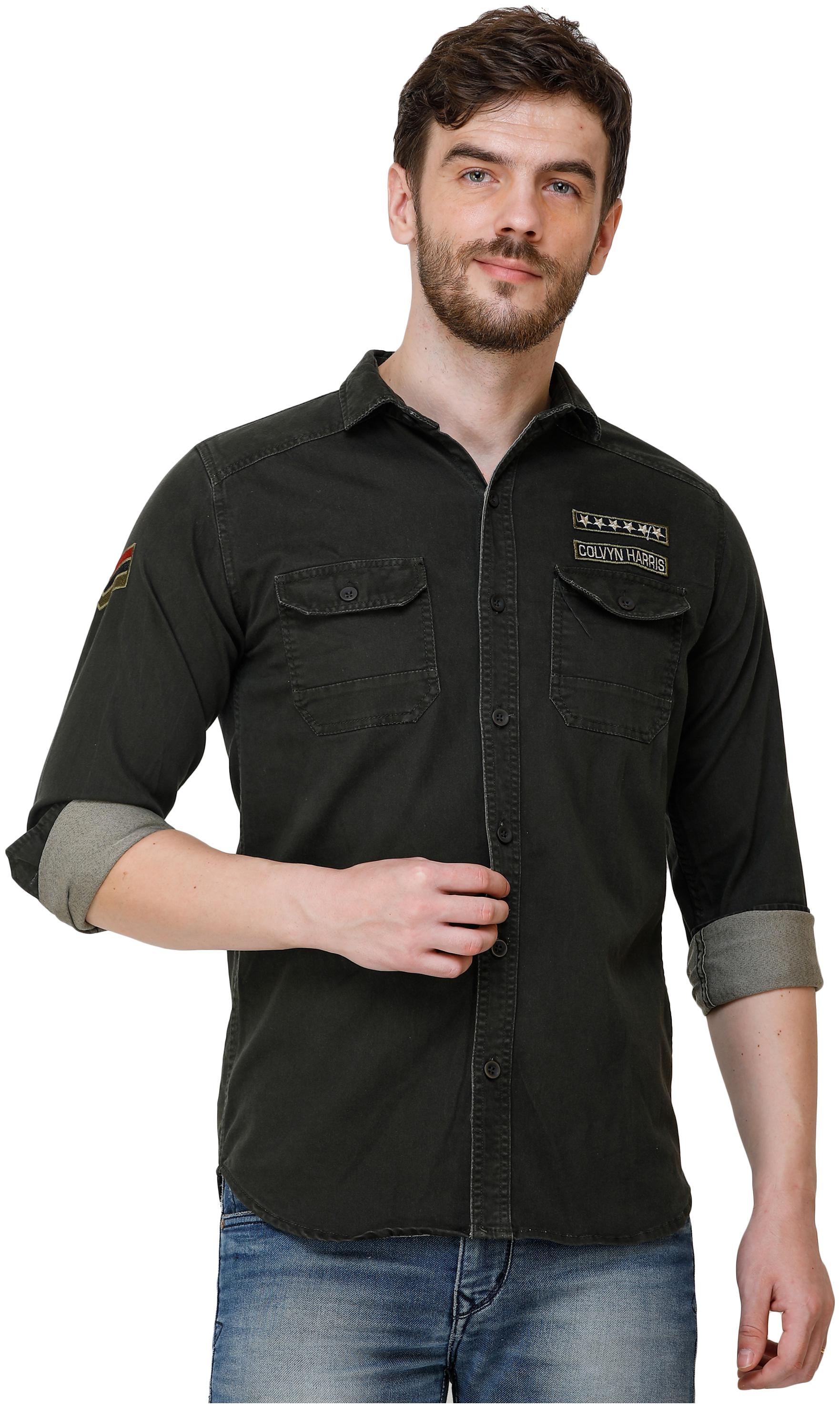 

COLVYNHARRIS JEANS Men Grey Solid Slim Fit Casual Shirt