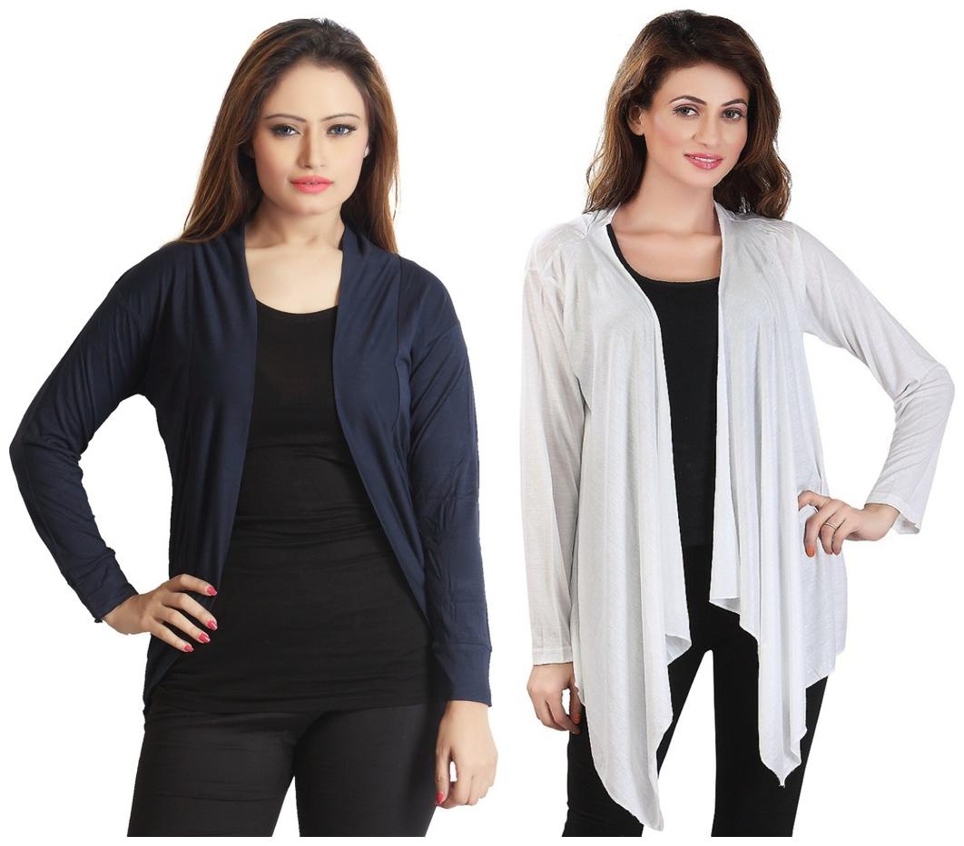 

Combo of White Long Navy Blue Short Shrugs