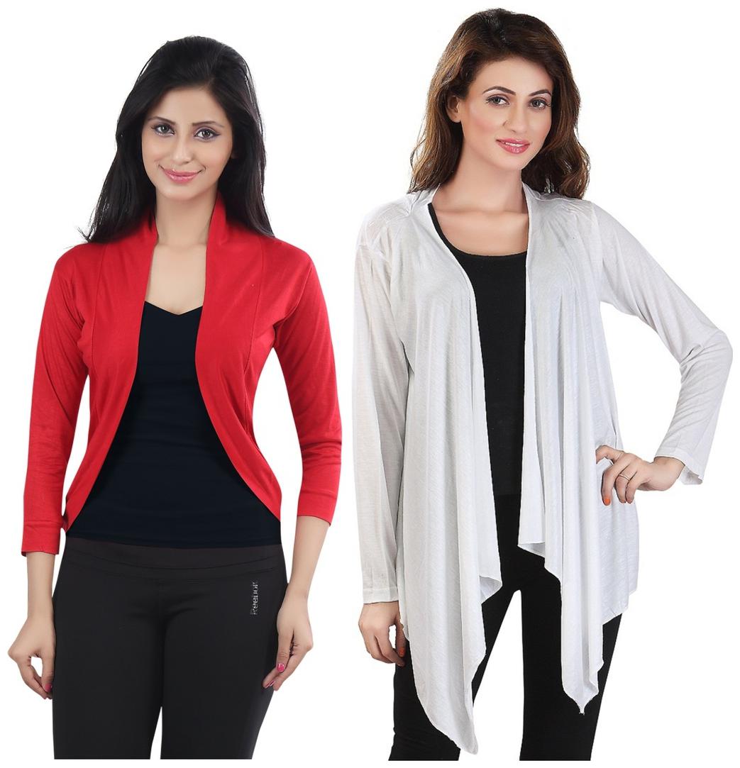 

Combo of White Long Red Short Shrugs